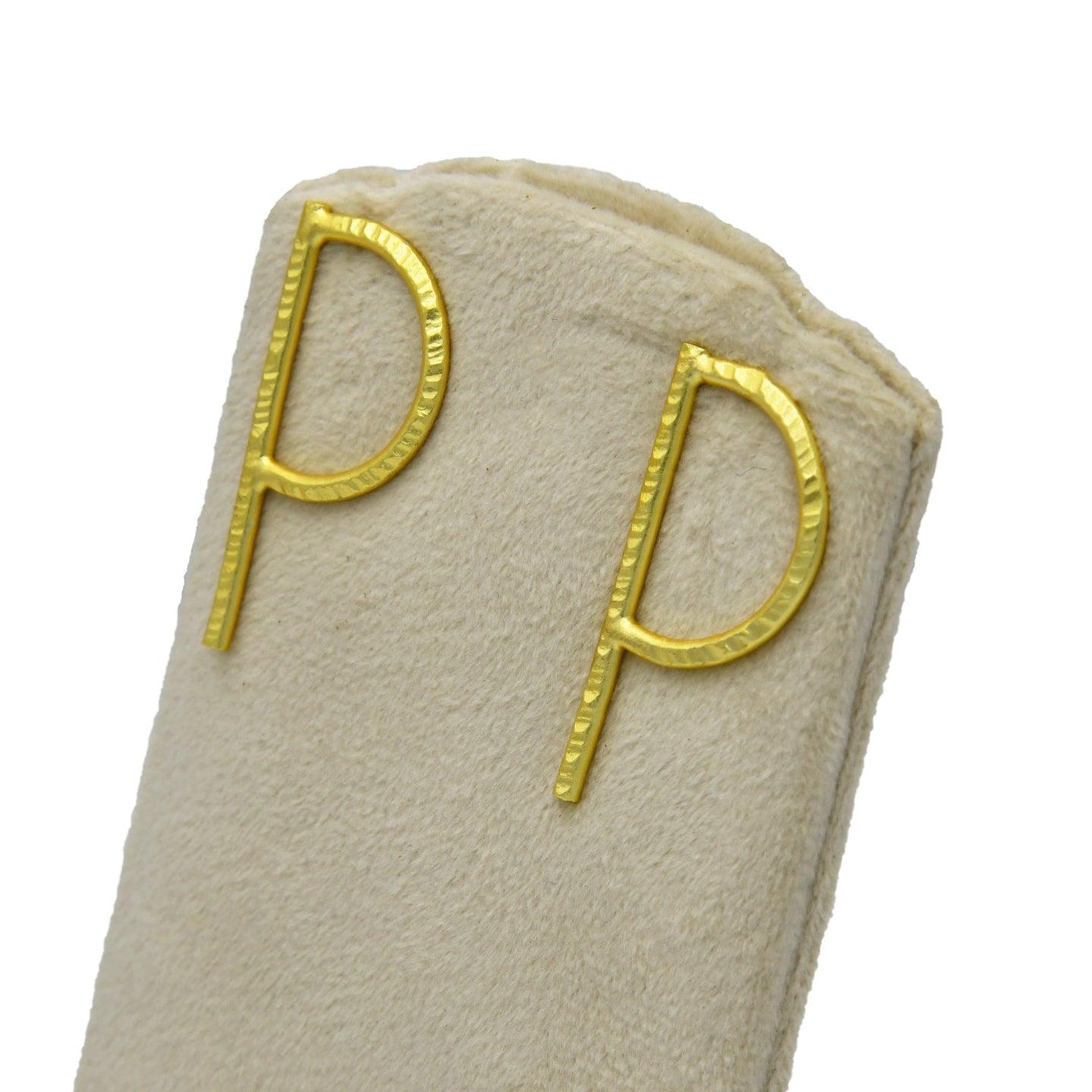 English Alphabet "P" Brass Earring