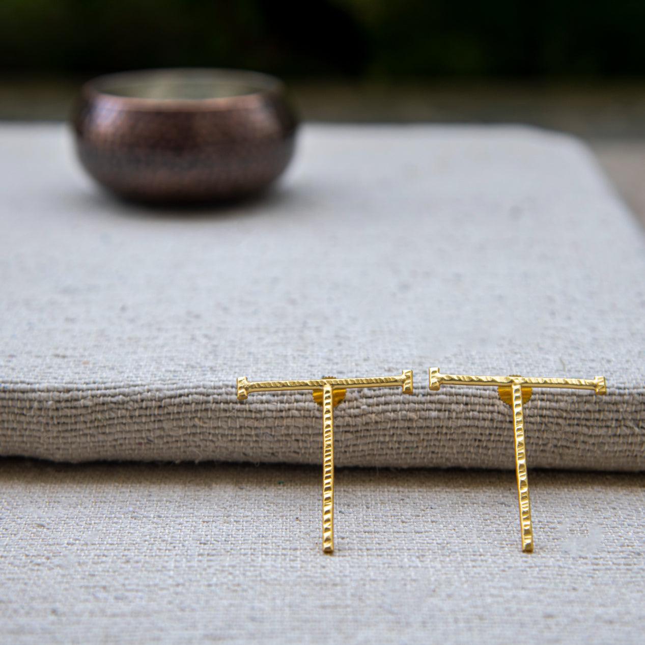 English Alphabet "T" Brass Earring