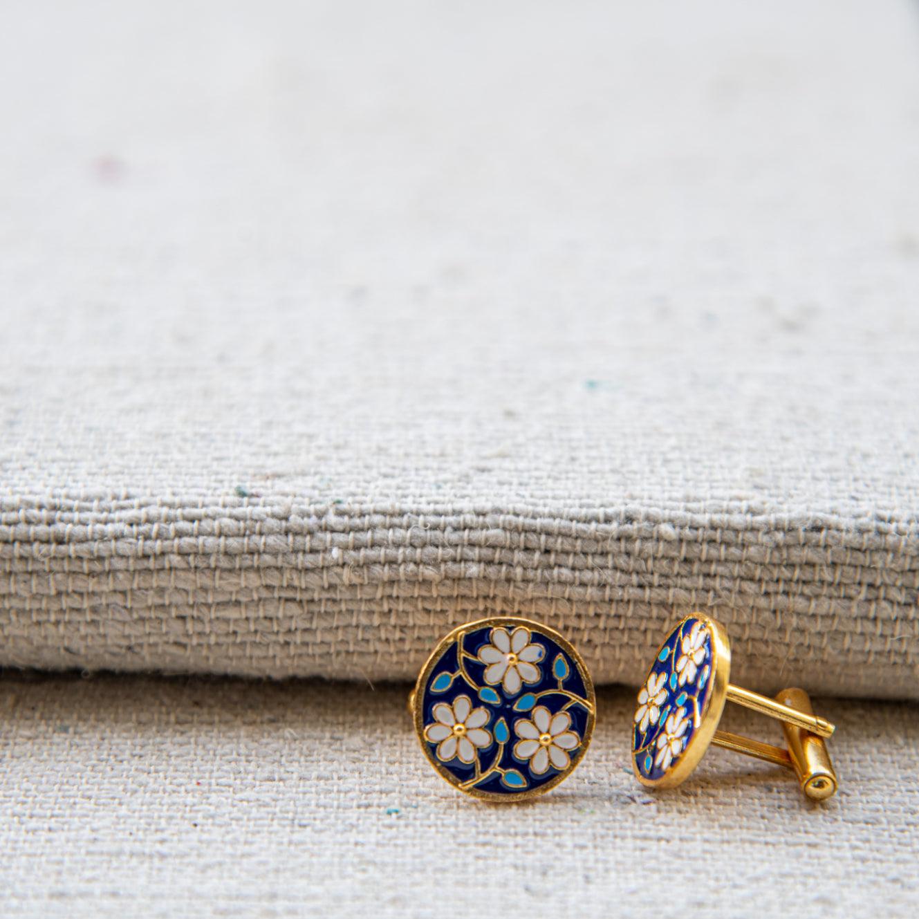 Flower and Stem Enameled Cufflinks