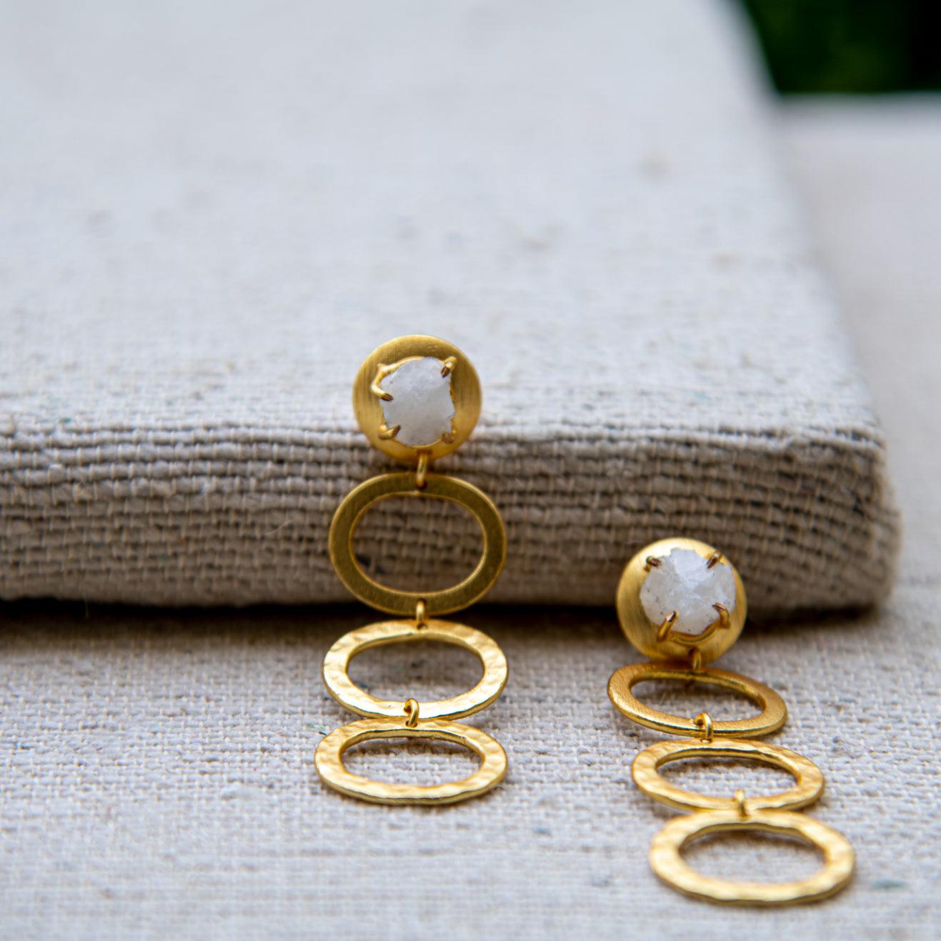 Gemstone Hammered Stud Earring