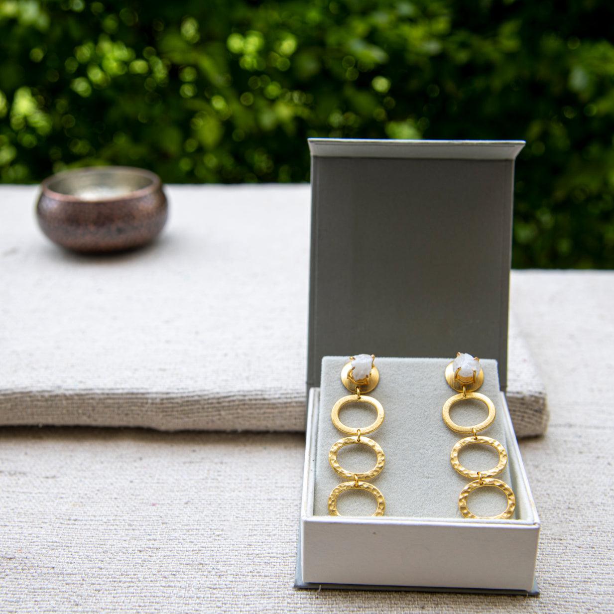 Gemstone Hammered Stud Earring