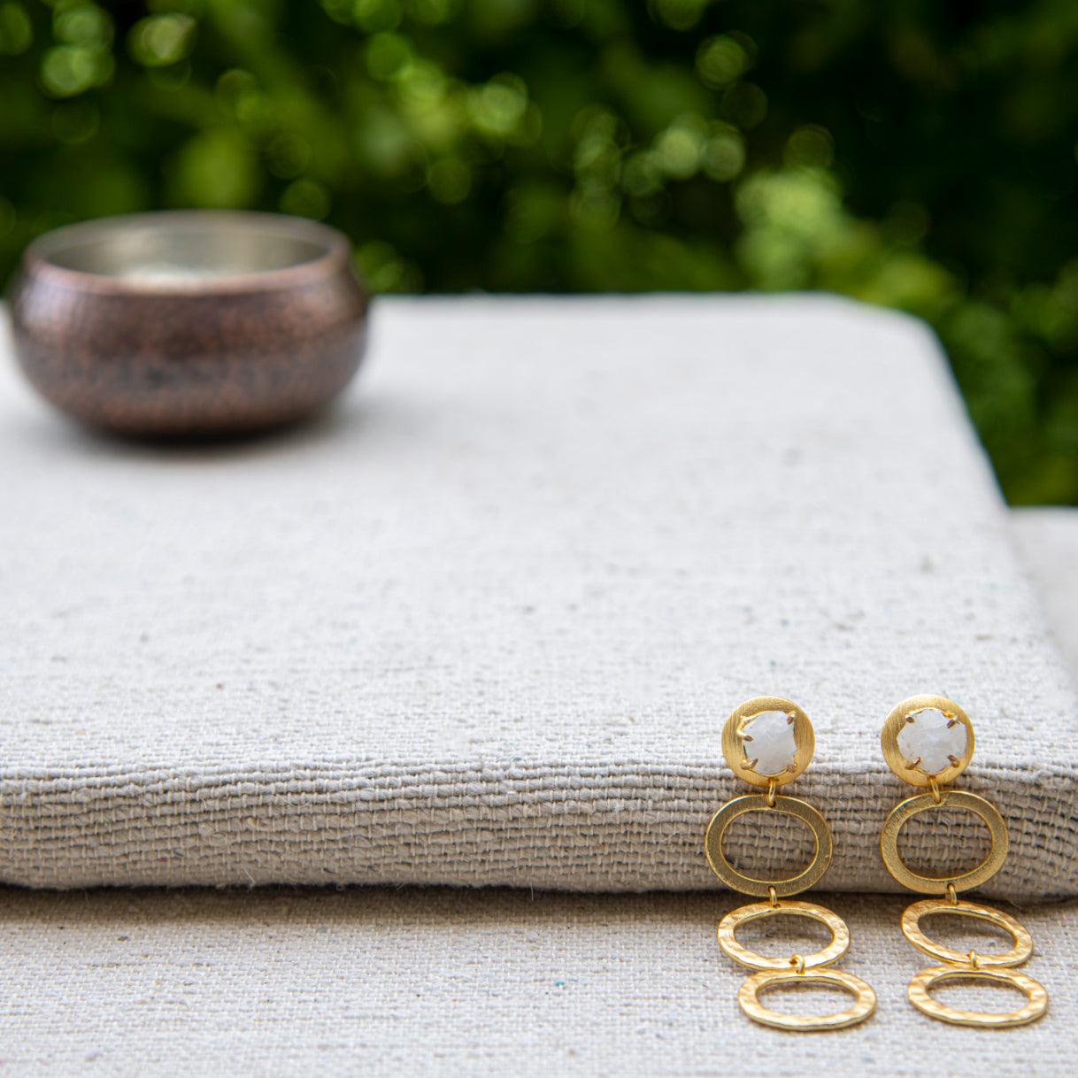 Gemstone Hammered Stud Earring