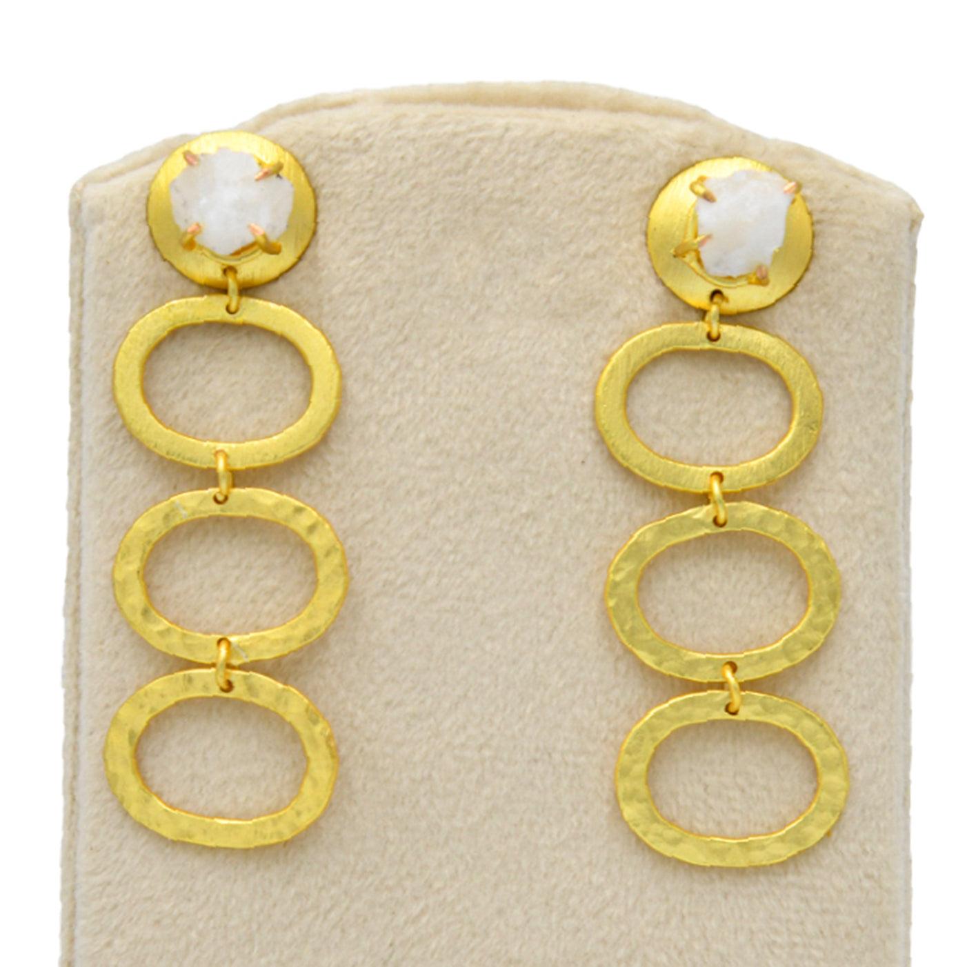 Gemstone Hammered Stud Earring