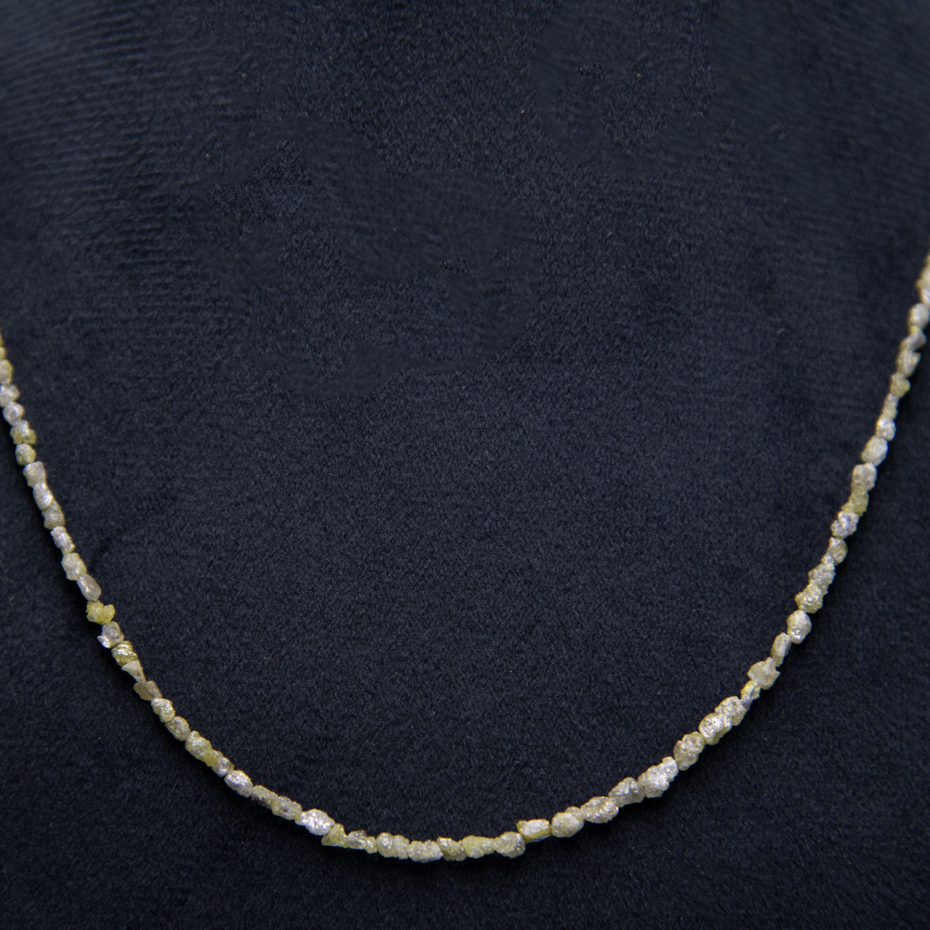 Green Rough Diamond Bead Necklace with Silver Clasp
