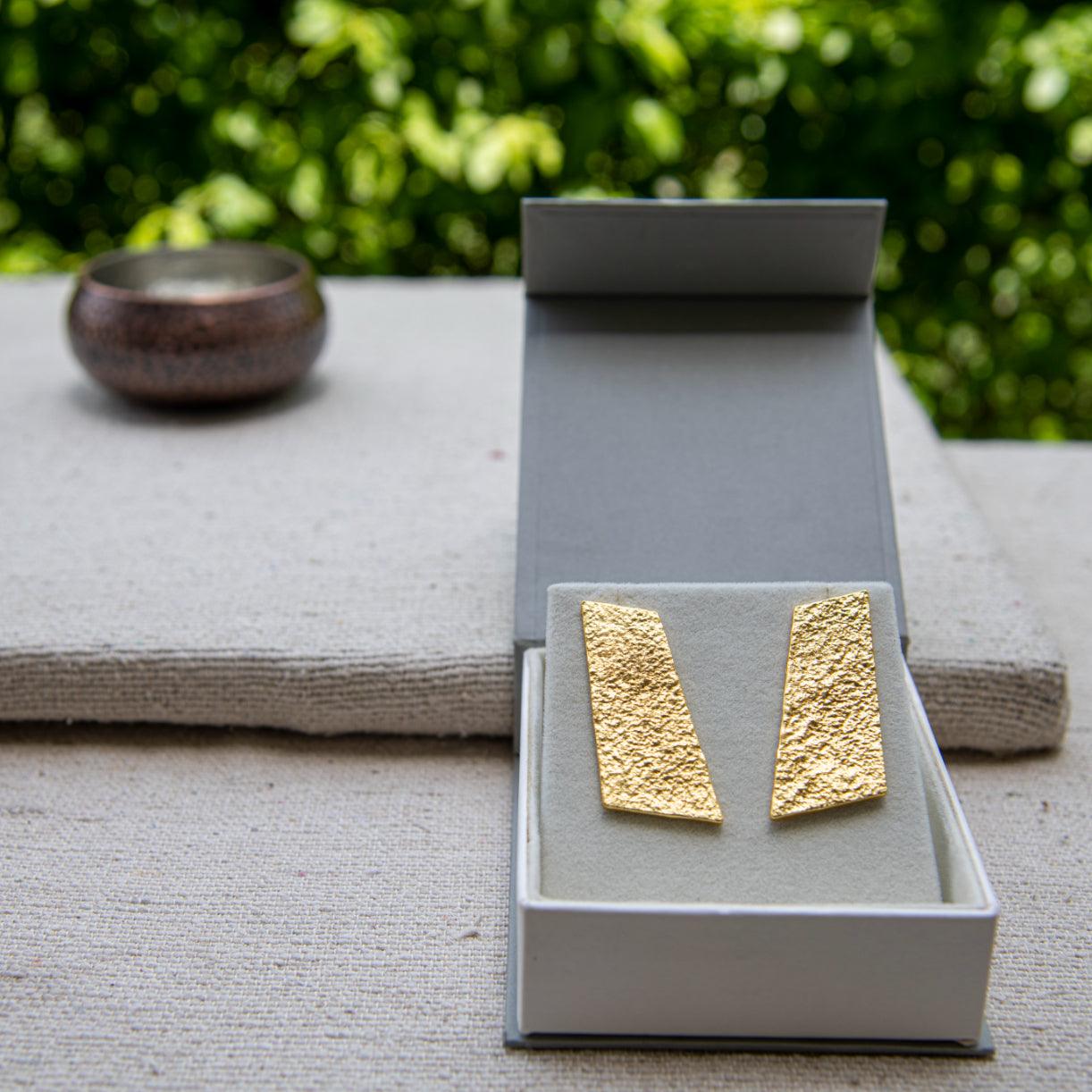 Hammered Brass Gold Plated Stud Earring