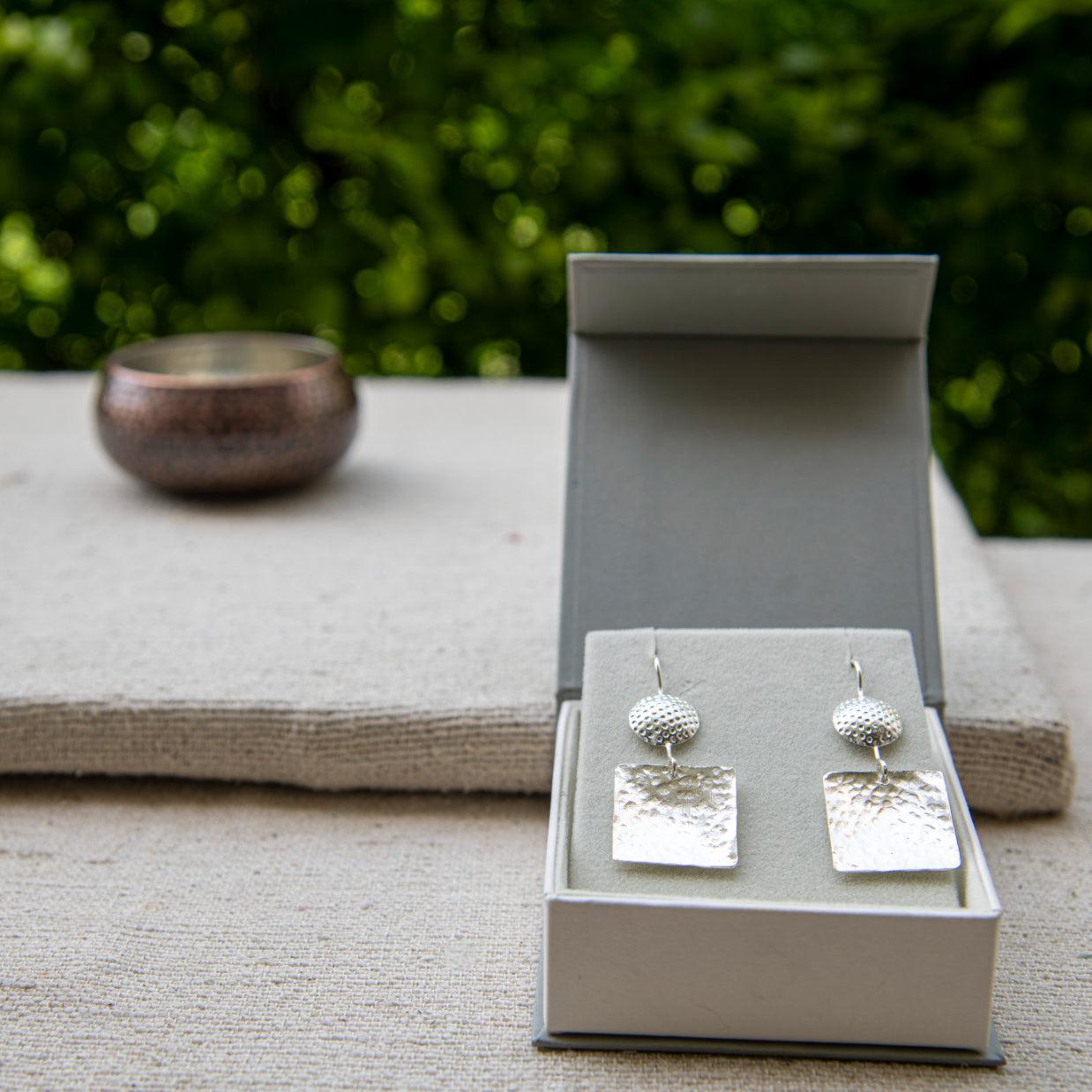 Hammered Designer Silver Dangle Earring