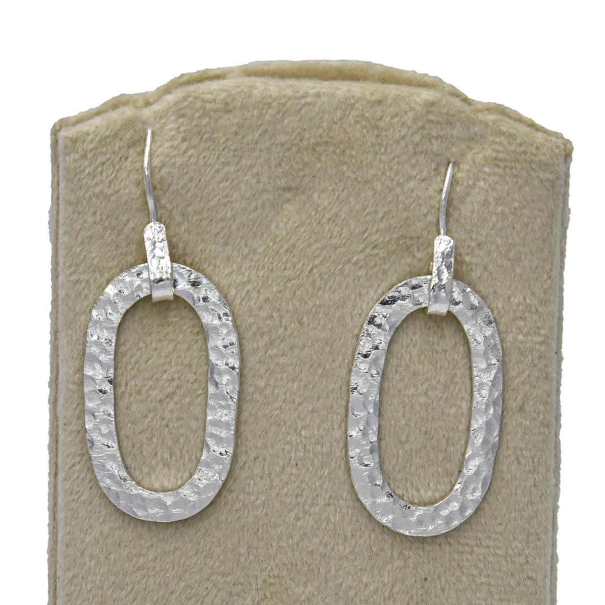 Hammered Oval Dangle Silver Earring