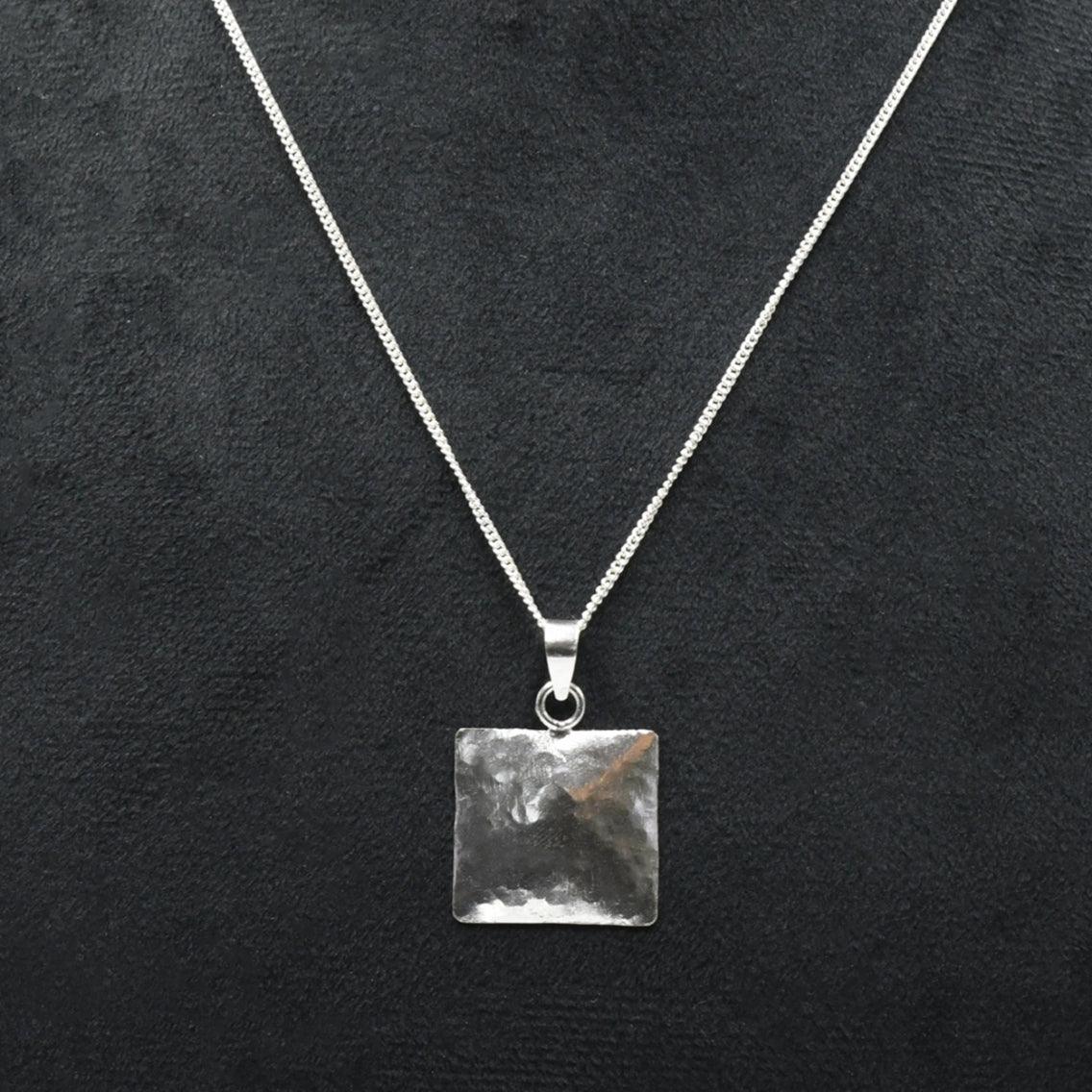 Hammered Silver Square Pendant
