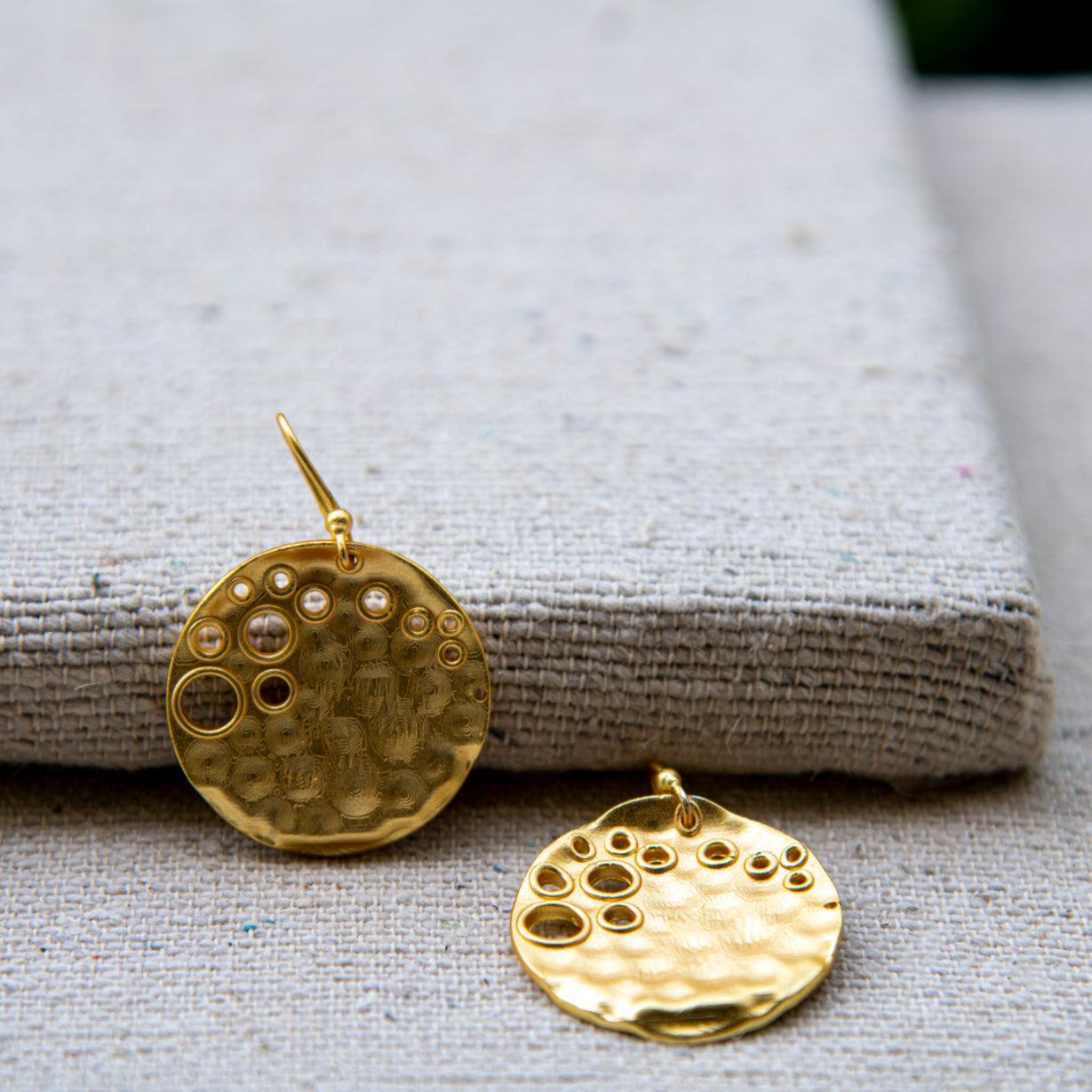 Hammered Vermeil Disk Dangle Earring