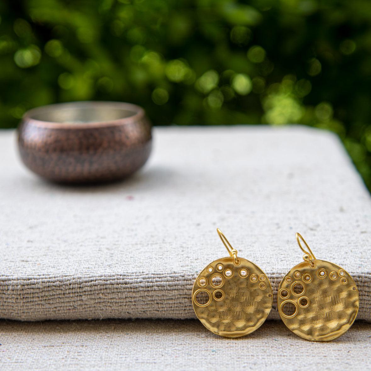 Hammered Vermeil Disk Dangle Earring