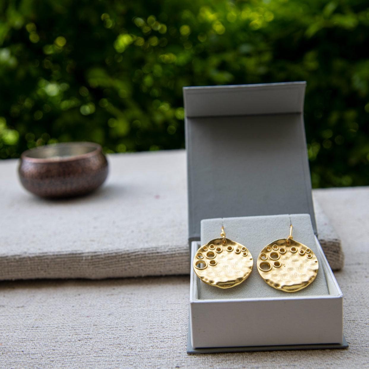 Hammered Vermeil Disk Dangle Earring
