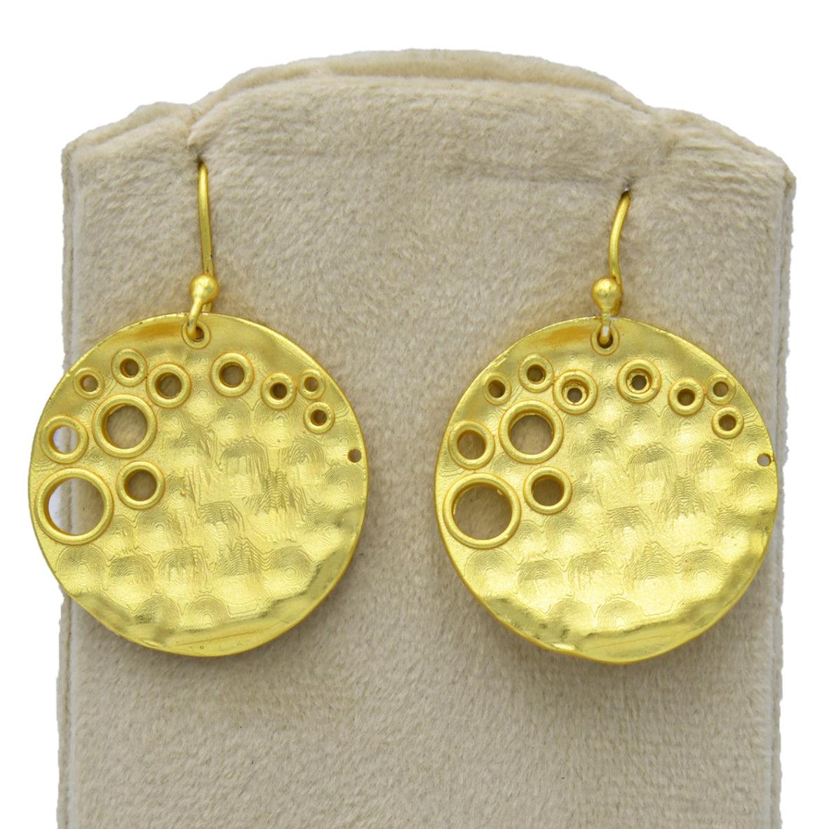 Hammered Vermeil Disk Dangle Earring