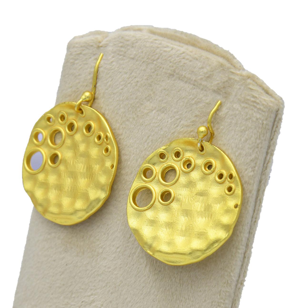 Hammered Vermeil Disk Dangle Earring