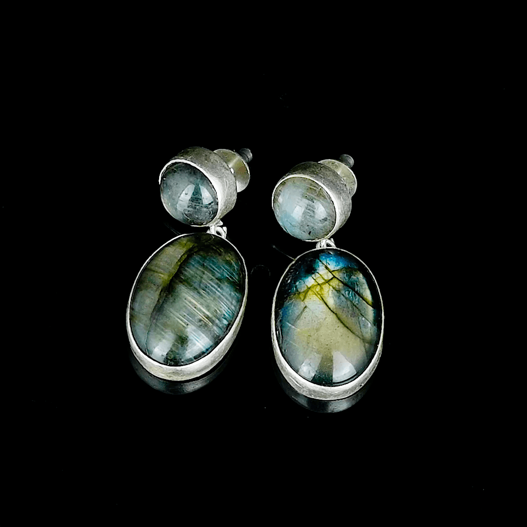 Labradorite Rough Gemstone Stud Earring