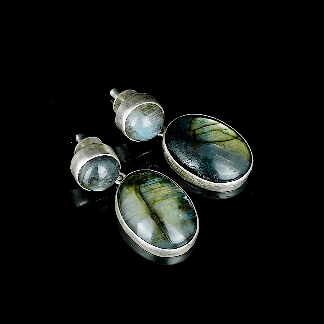 Labradorite Rough Gemstone Stud Earring