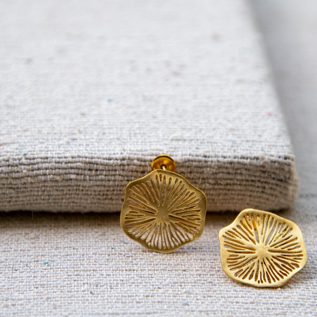 Lotus Leaf Gold Plated Brass Stud Earring