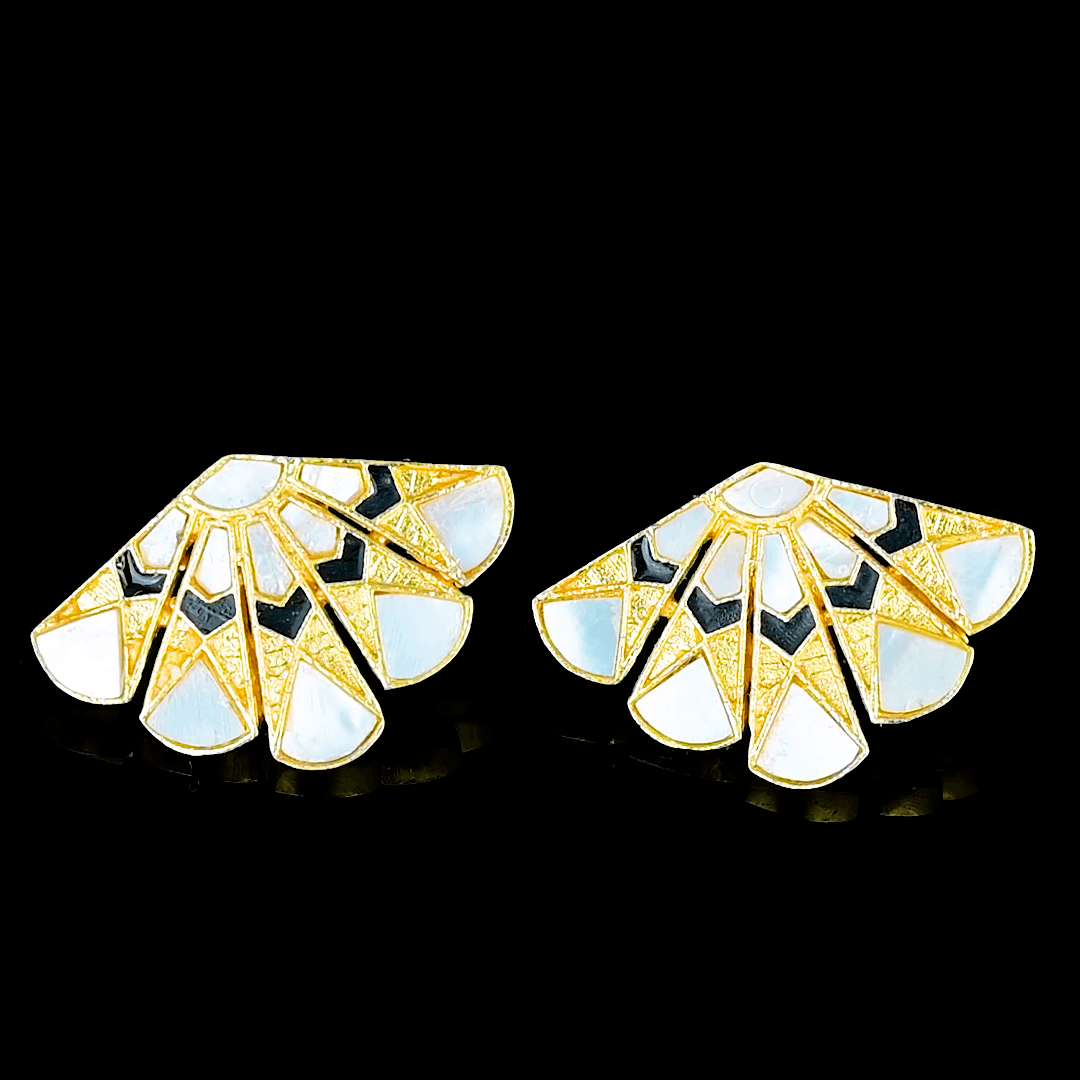 Mother of Pearl Brass Ginkgo Stud Earring