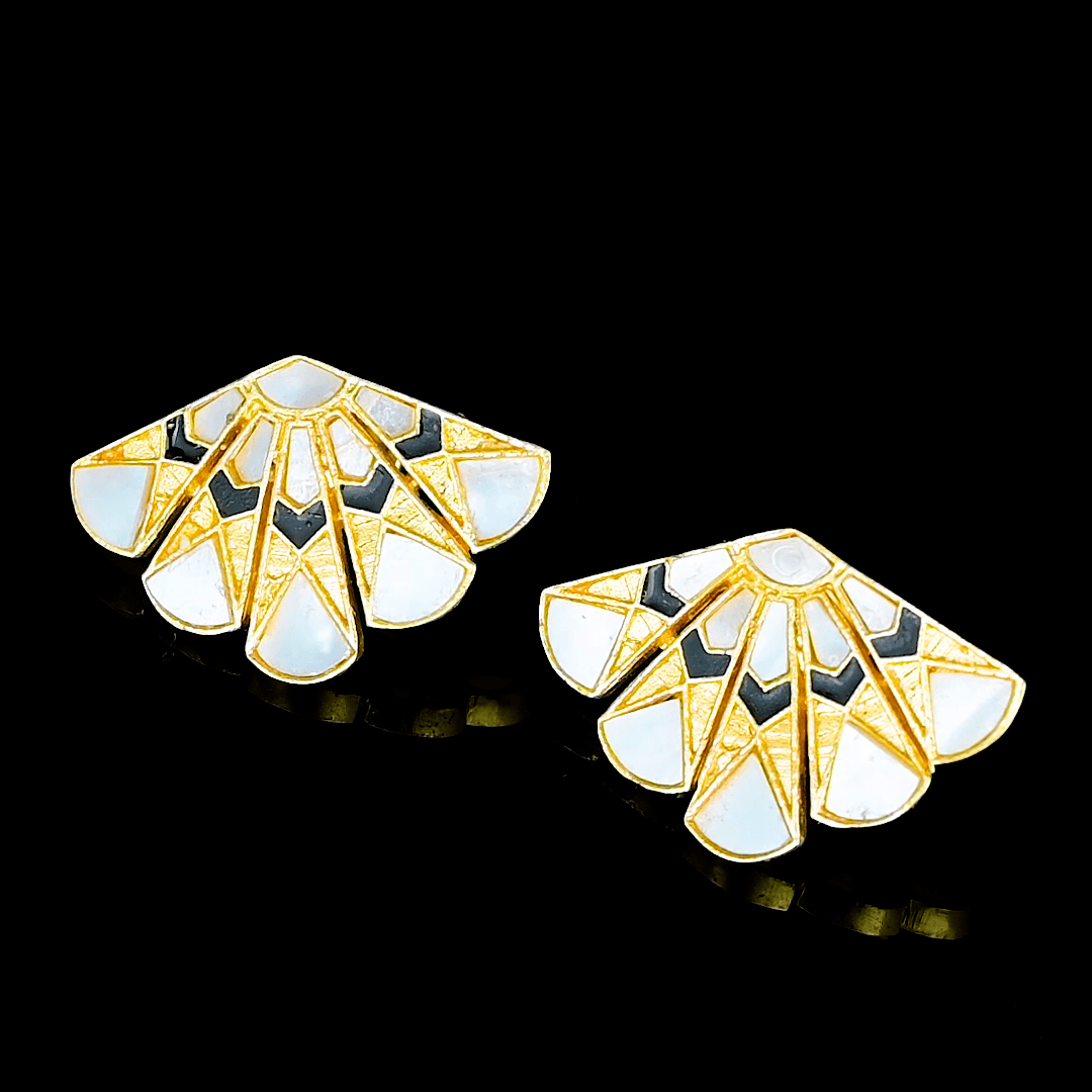 Mother of Pearl Brass Ginkgo Stud Earring