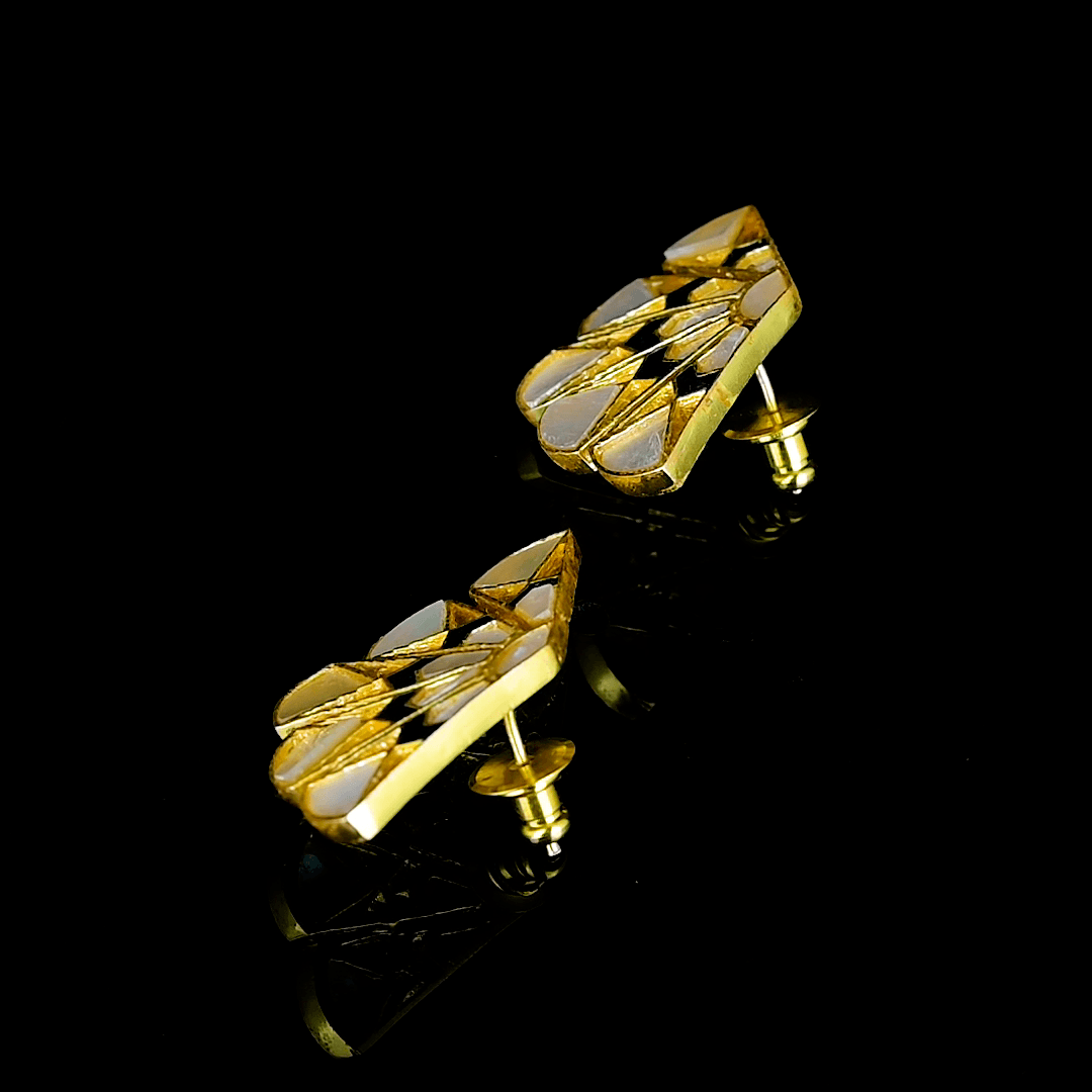 Mother of Pearl Brass Ginkgo Stud Earring