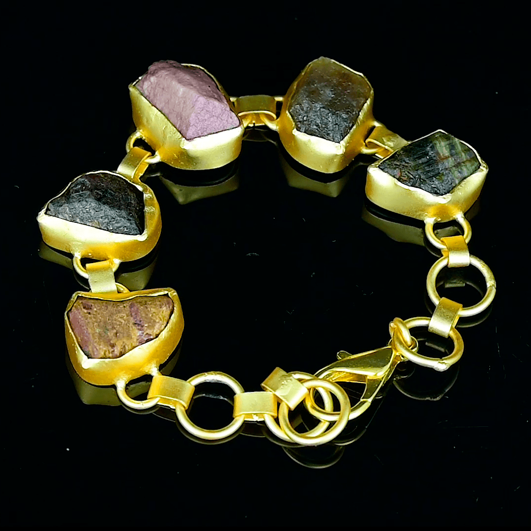 Multi Color Tourmanline Rough Gemstone Bracelet
