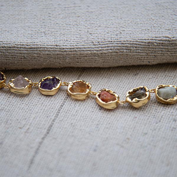 Multi Gemstone Brass Flash Gold Plating Bezel Bracelet
