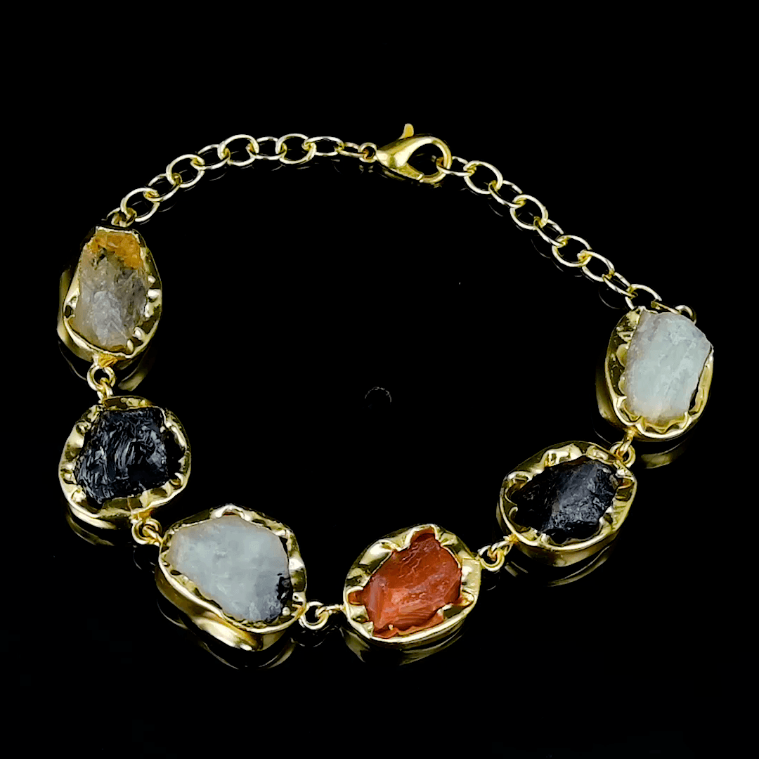 Multi Gemstone Brass Flash Gold Plating Bezel Bracelet