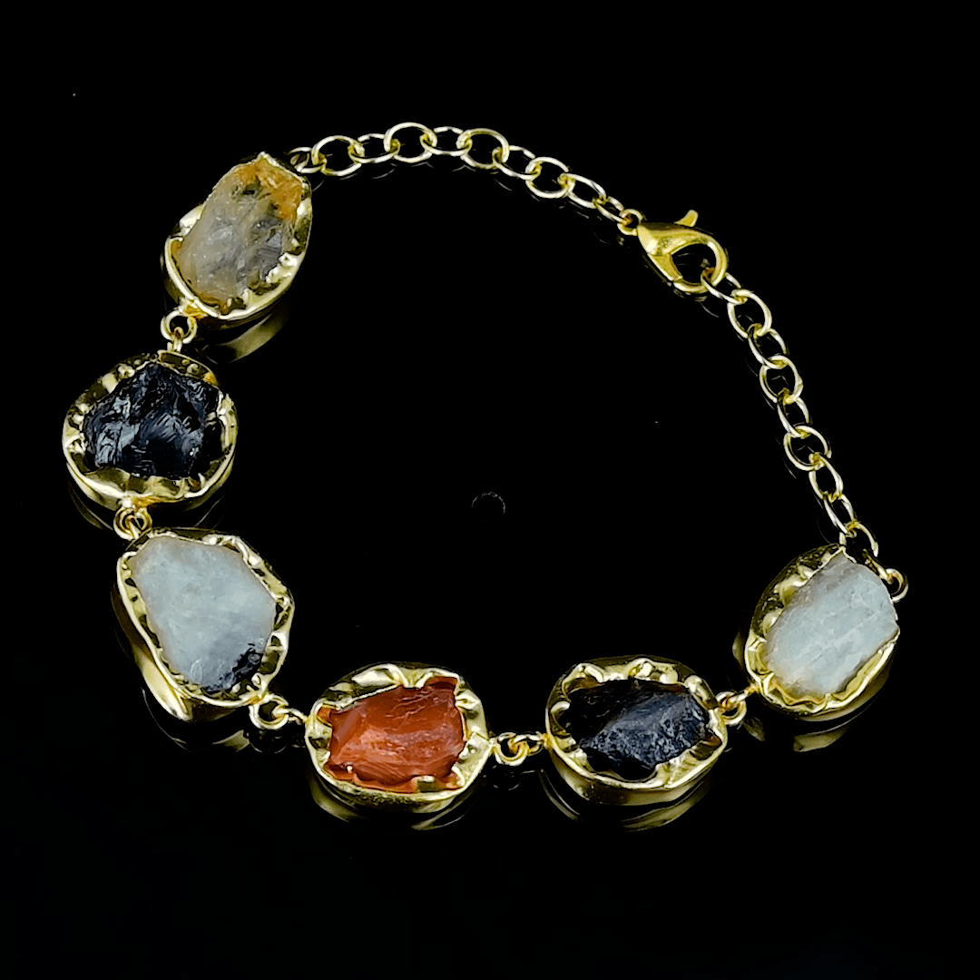 Multi Gemstone Brass Flash Gold Plating Bezel Bracelet
