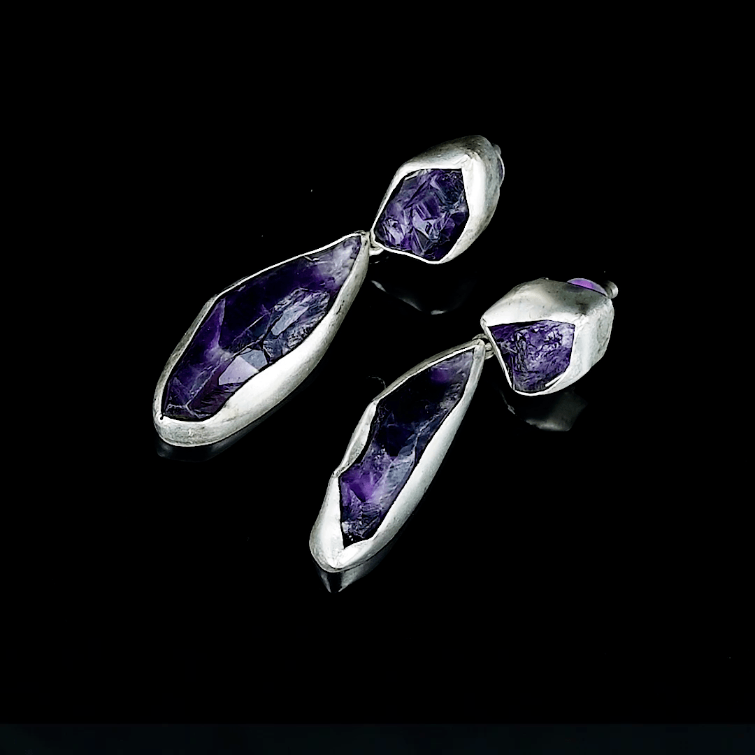 Natural Amethyst Gemstones Stud Earring