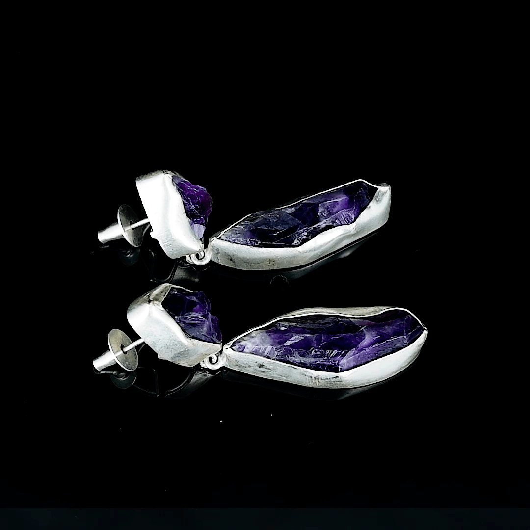 Natural Amethyst Gemstones Stud Earring