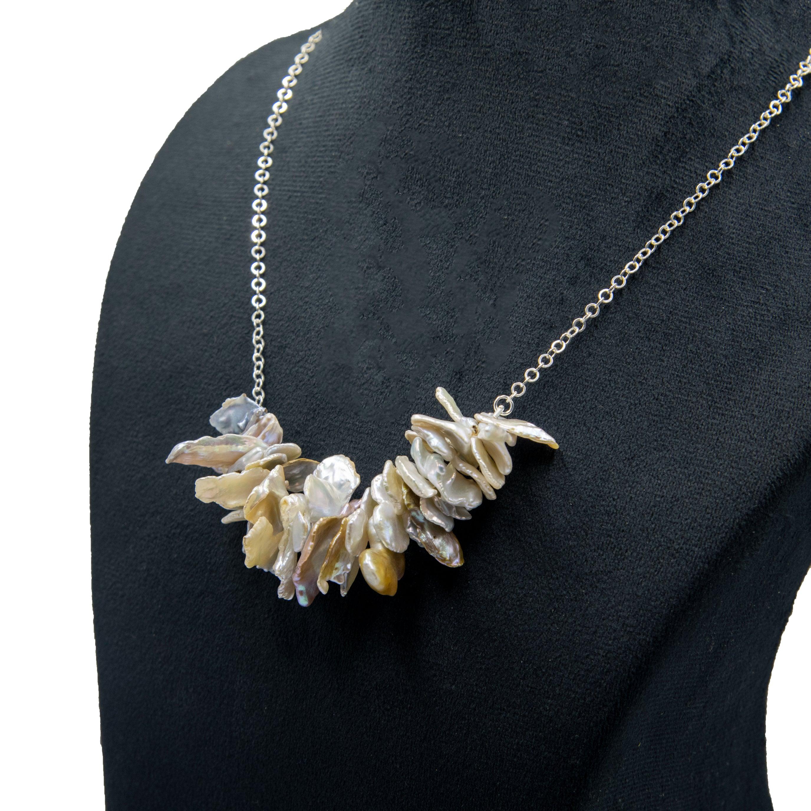 Natural Biwa Pearl Silver Plated Chain Necklace