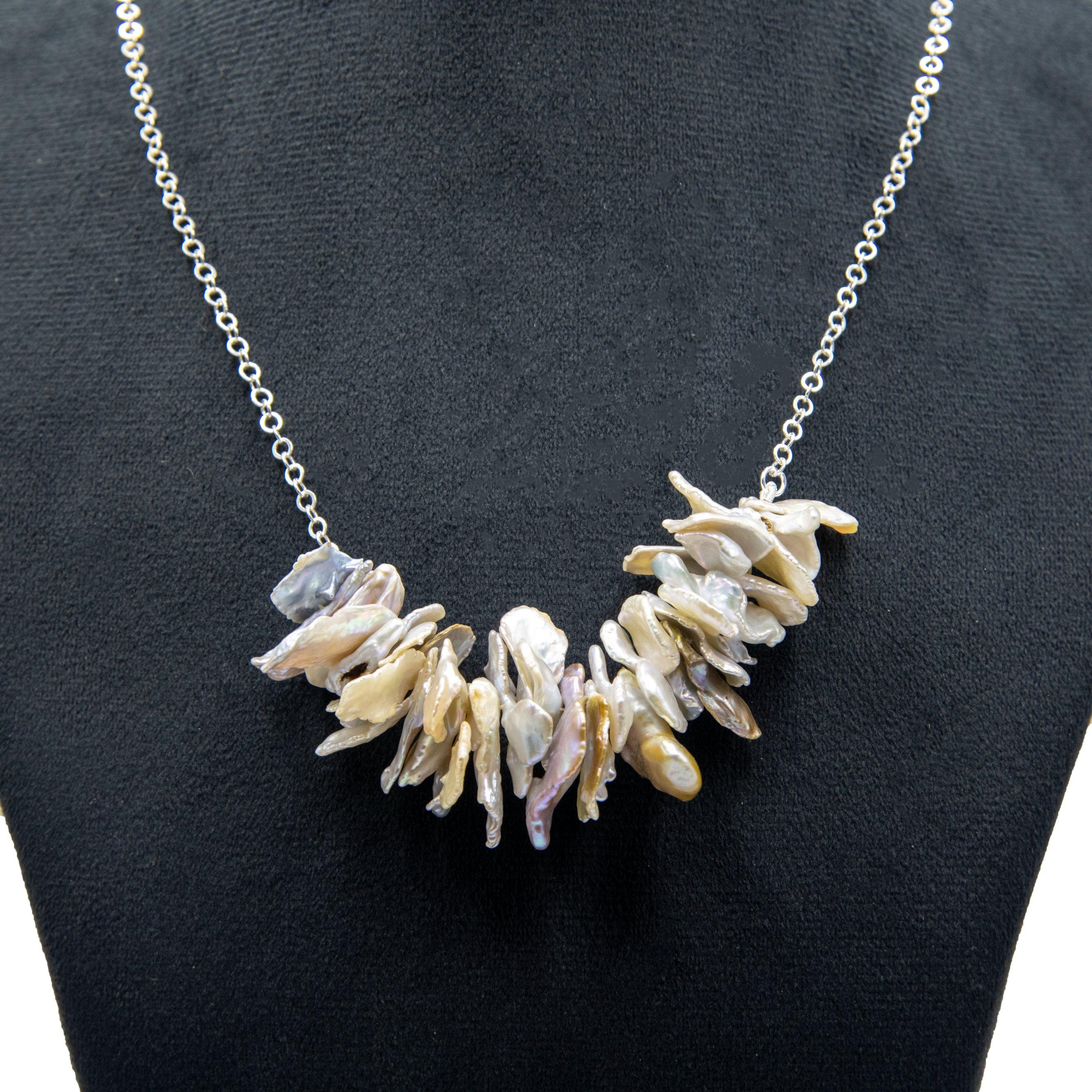 Natural Biwa Pearl Silver Plated Chain Necklace