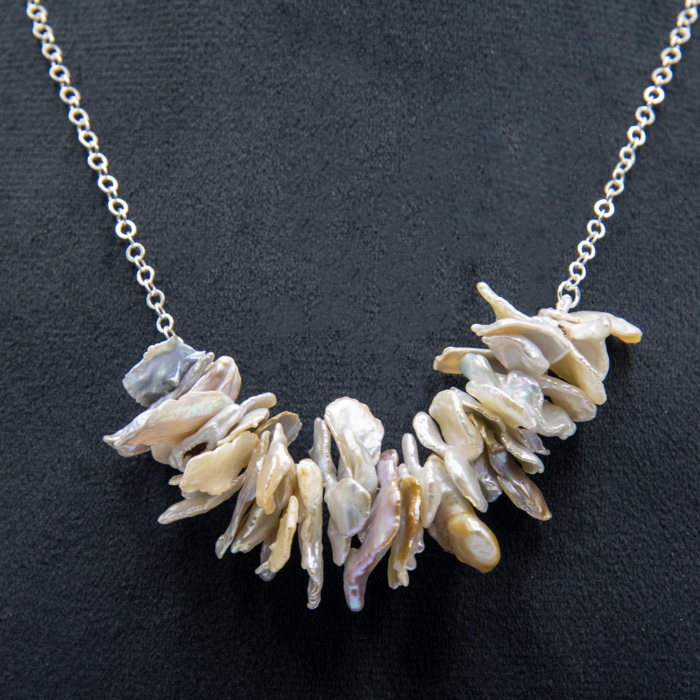 Natural Biwa Pearl Silver Plated Chain Necklace