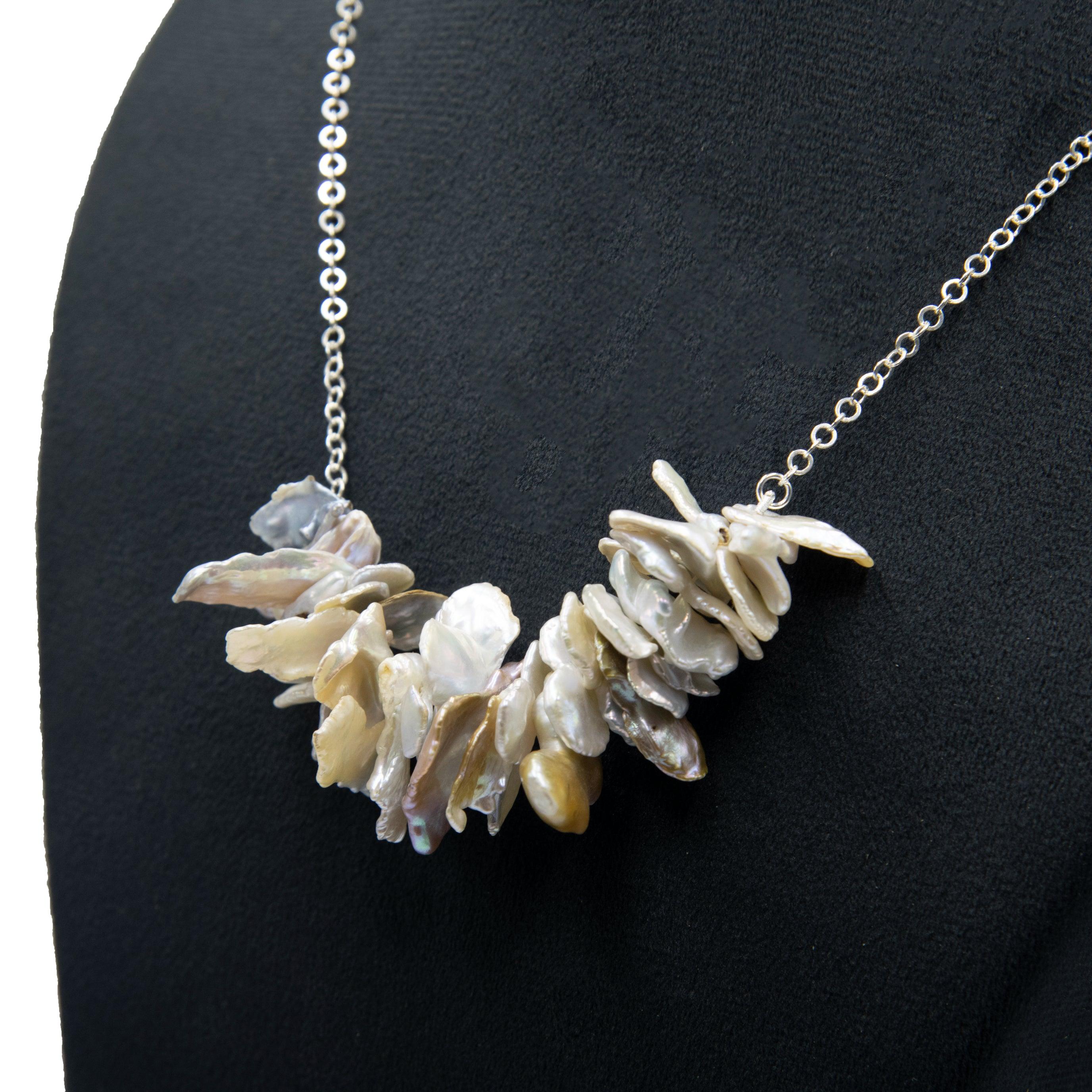 Natural Biwa Pearl Silver Plated Chain Necklace