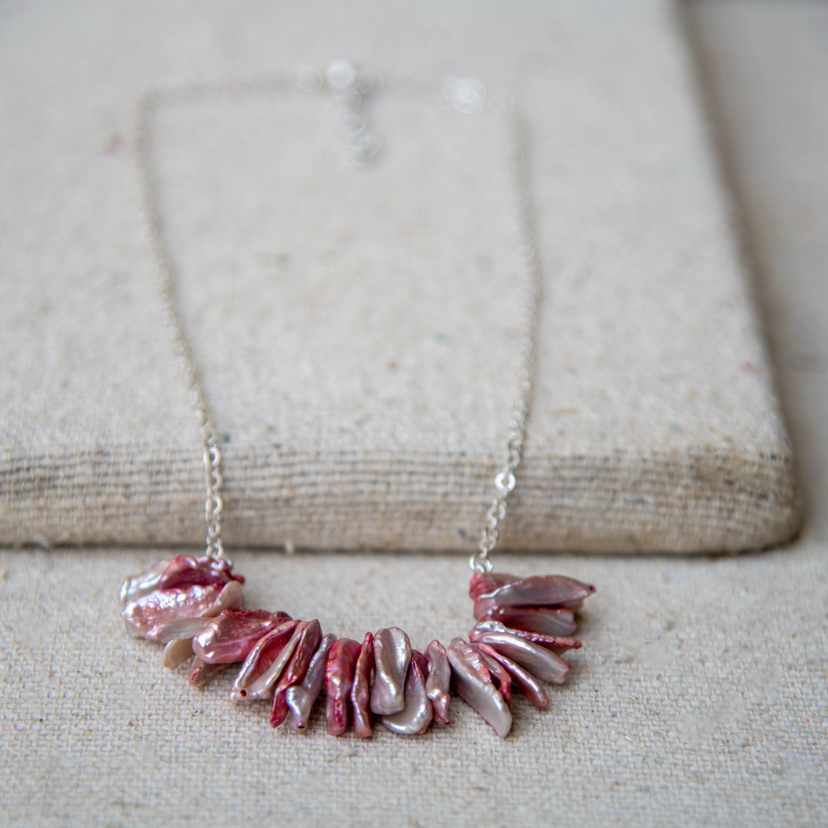 Natural Keshi Pearl Silver Plated Chain Necklace