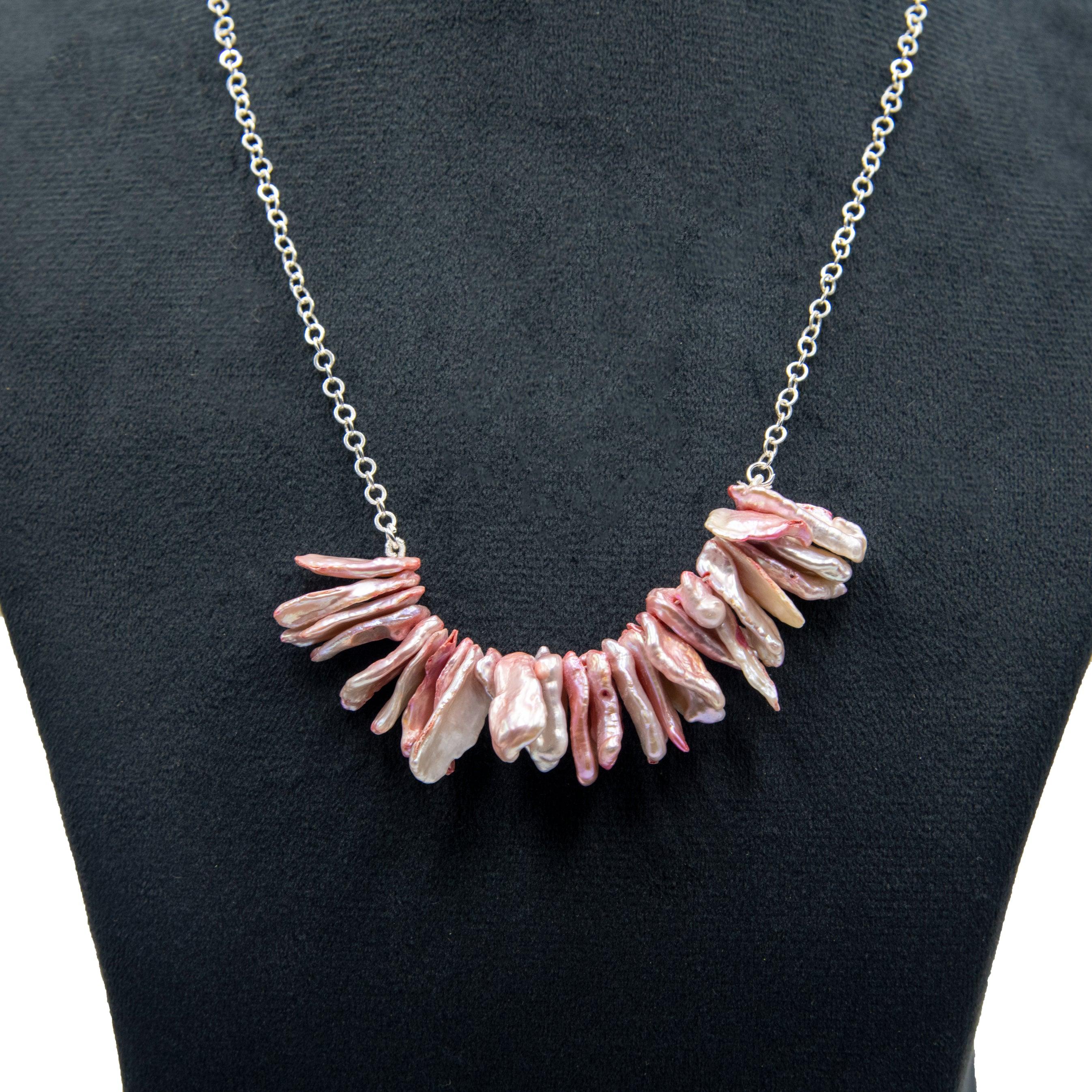Natural Keshi Pearl Silver Plated Chain Necklace