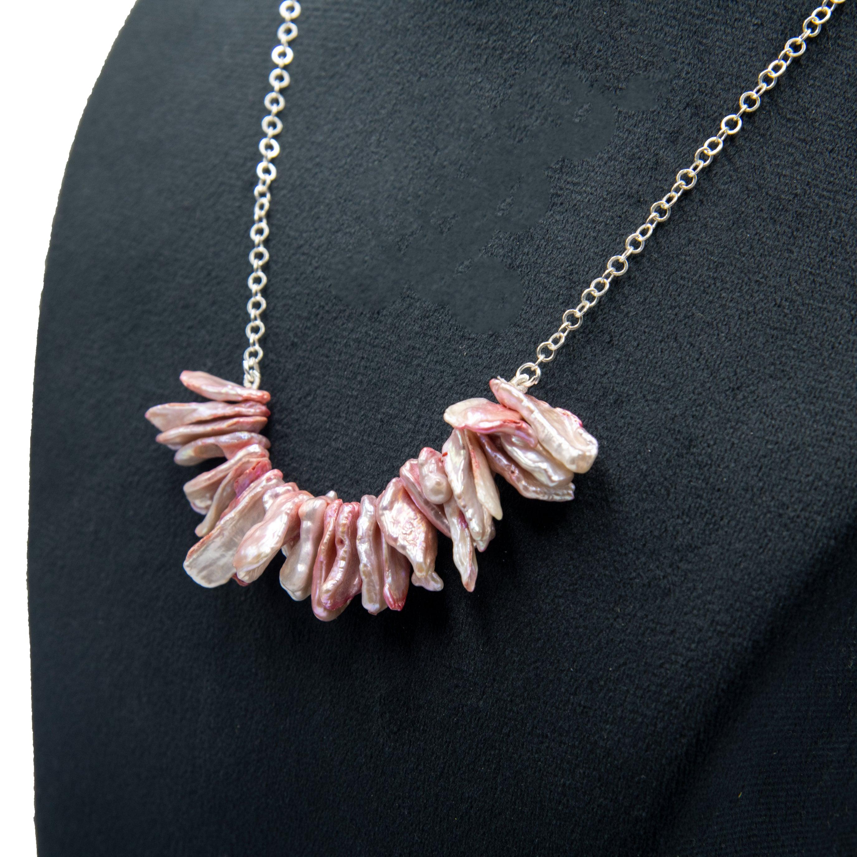 Natural Keshi Pearl Silver Plated Chain Necklace