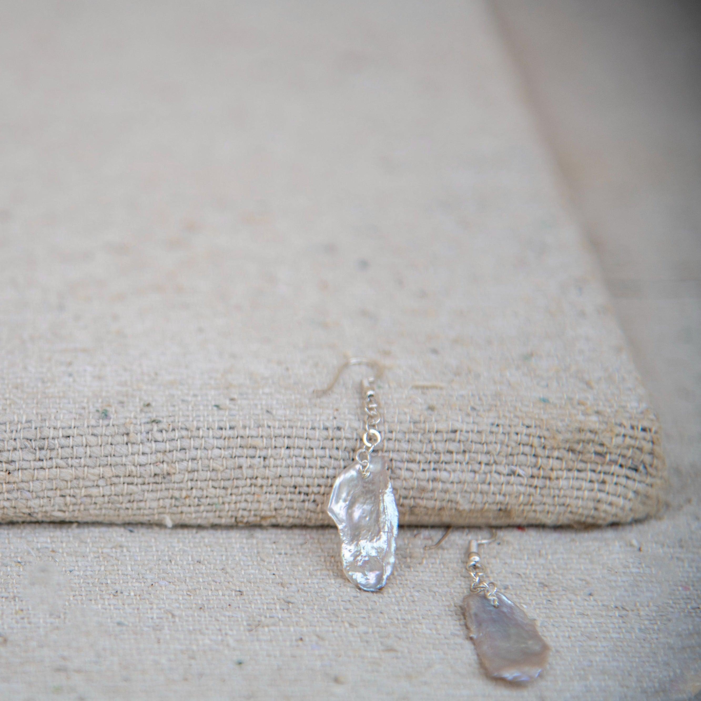 Natural Mabe Pearl Silver Plated Chain Dangler Hook Earring