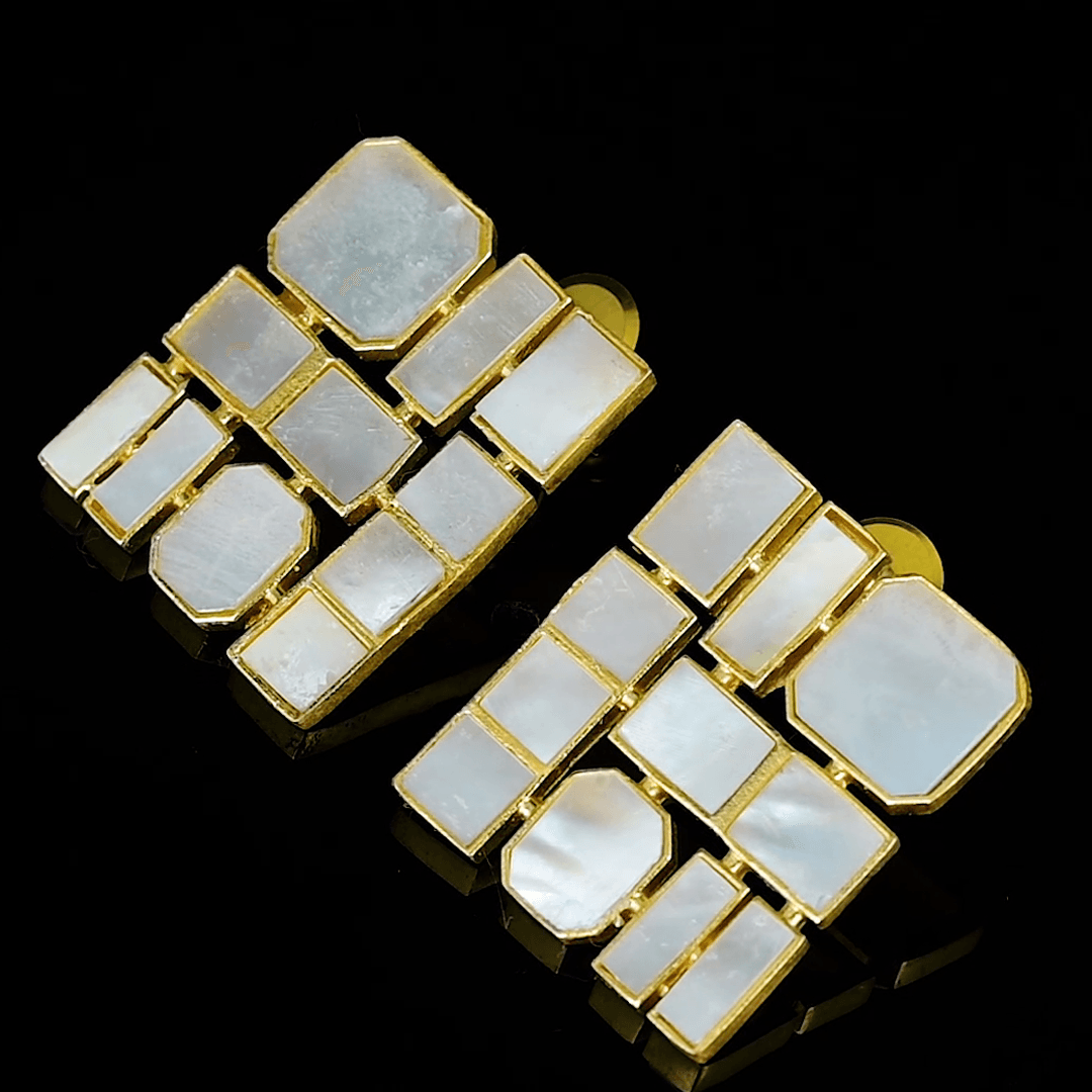 Natural Mother of Pearl Brass Stud Earring