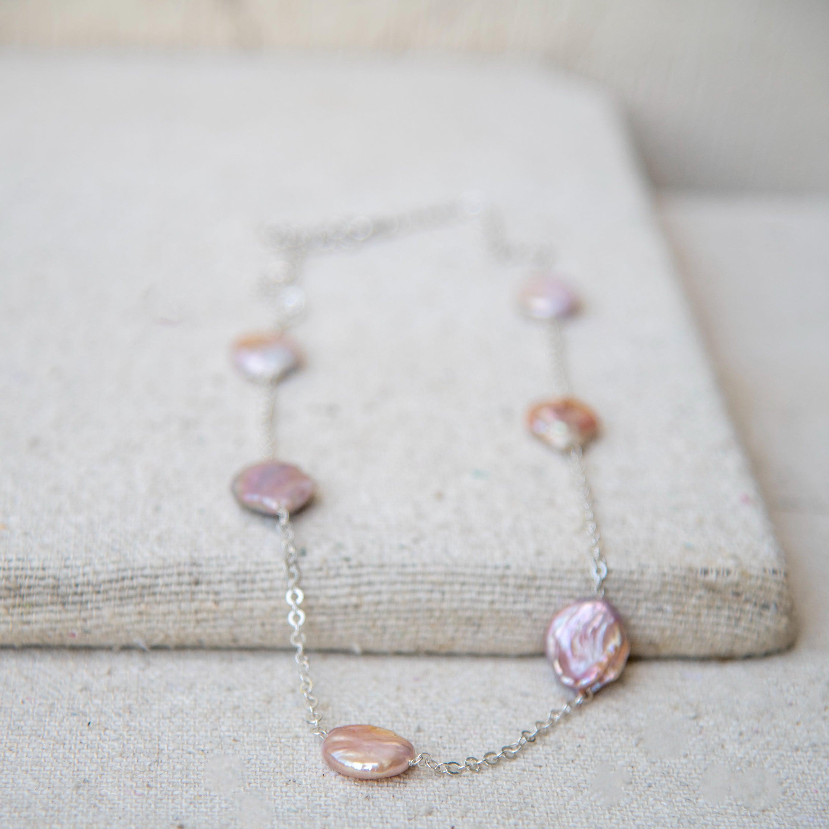 Natural Pearl Sliver Plated Cut Chain Necklace