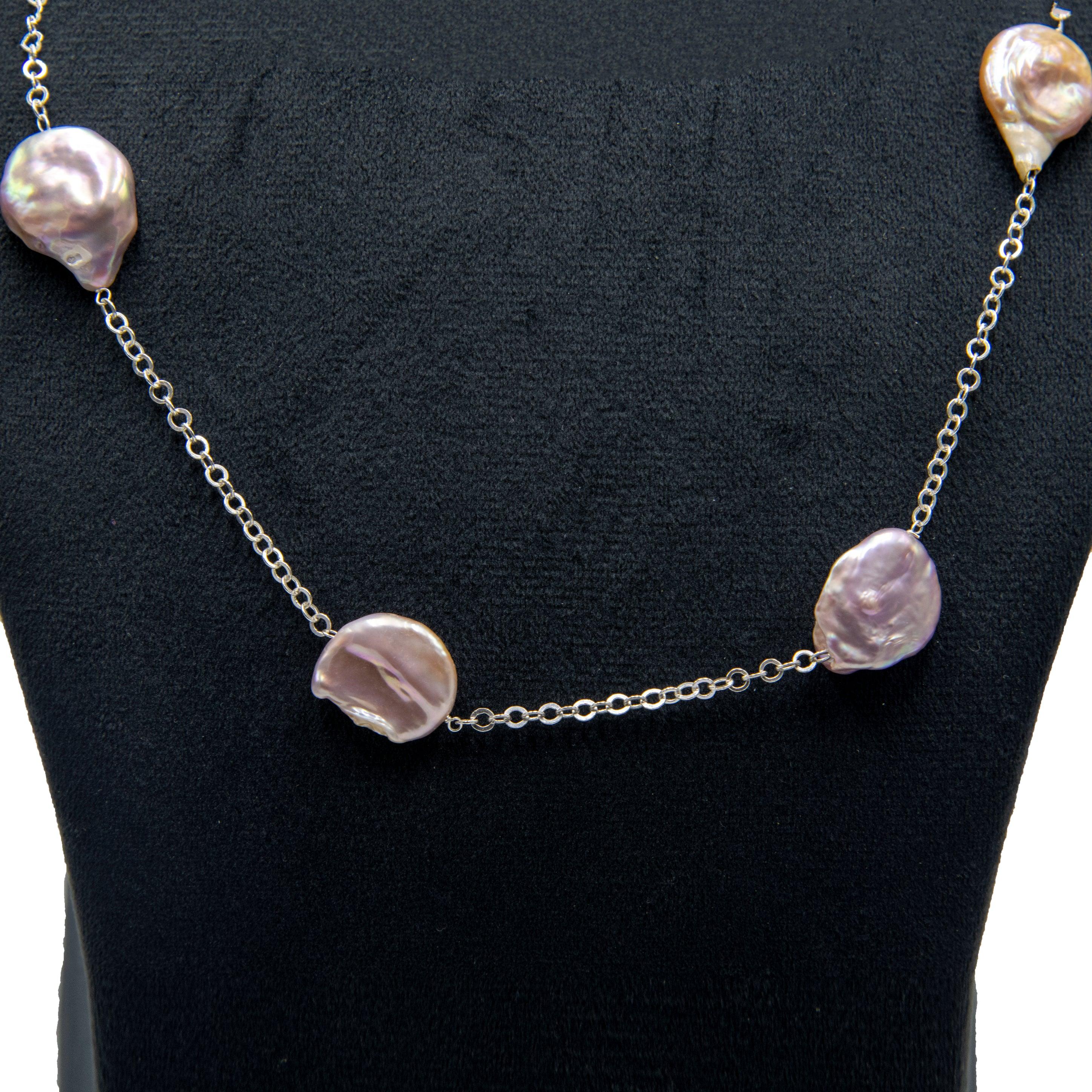 Natural Pearl Sliver Plated Cut Chain Necklace