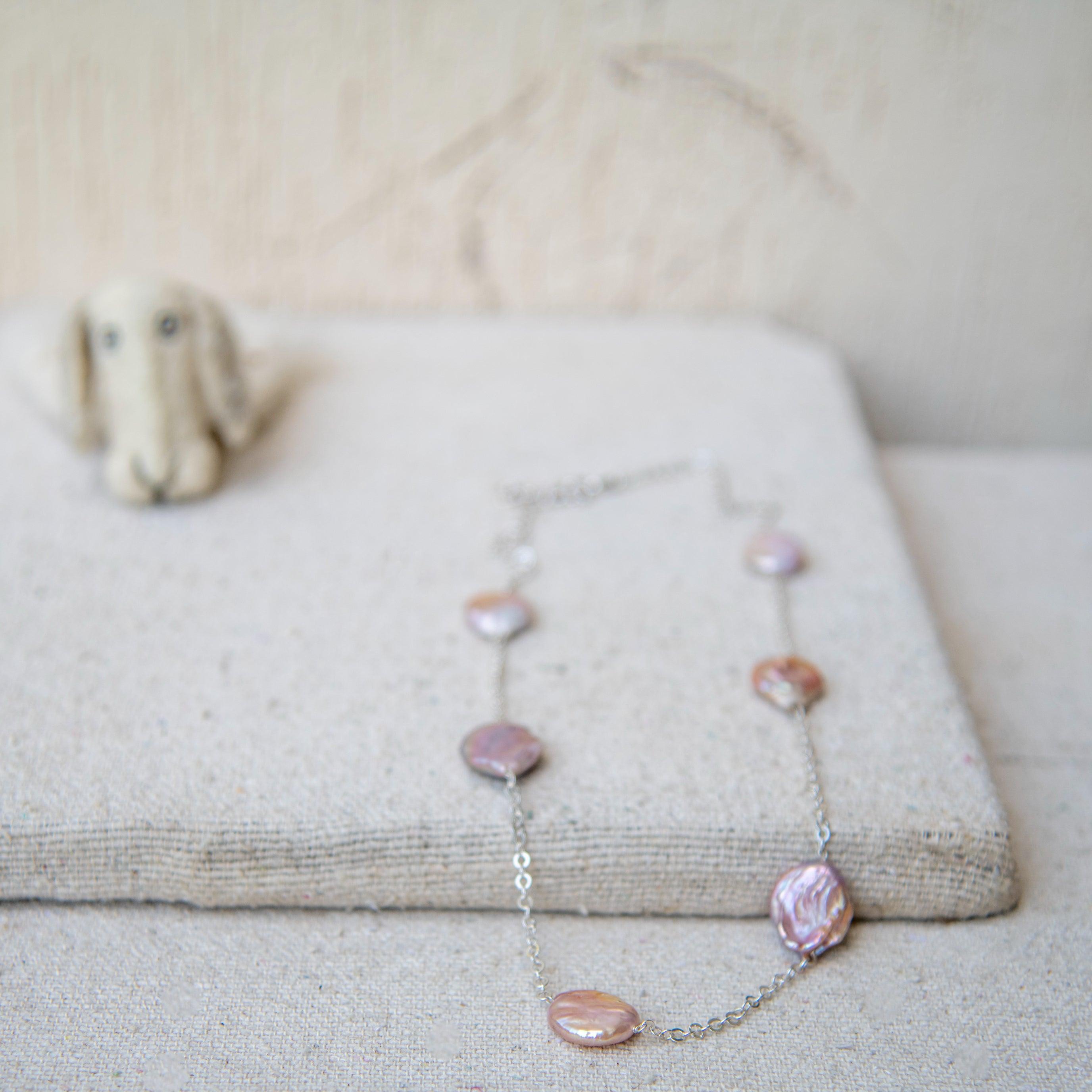 Natural Pearl Sliver Plated Cut Chain Necklace