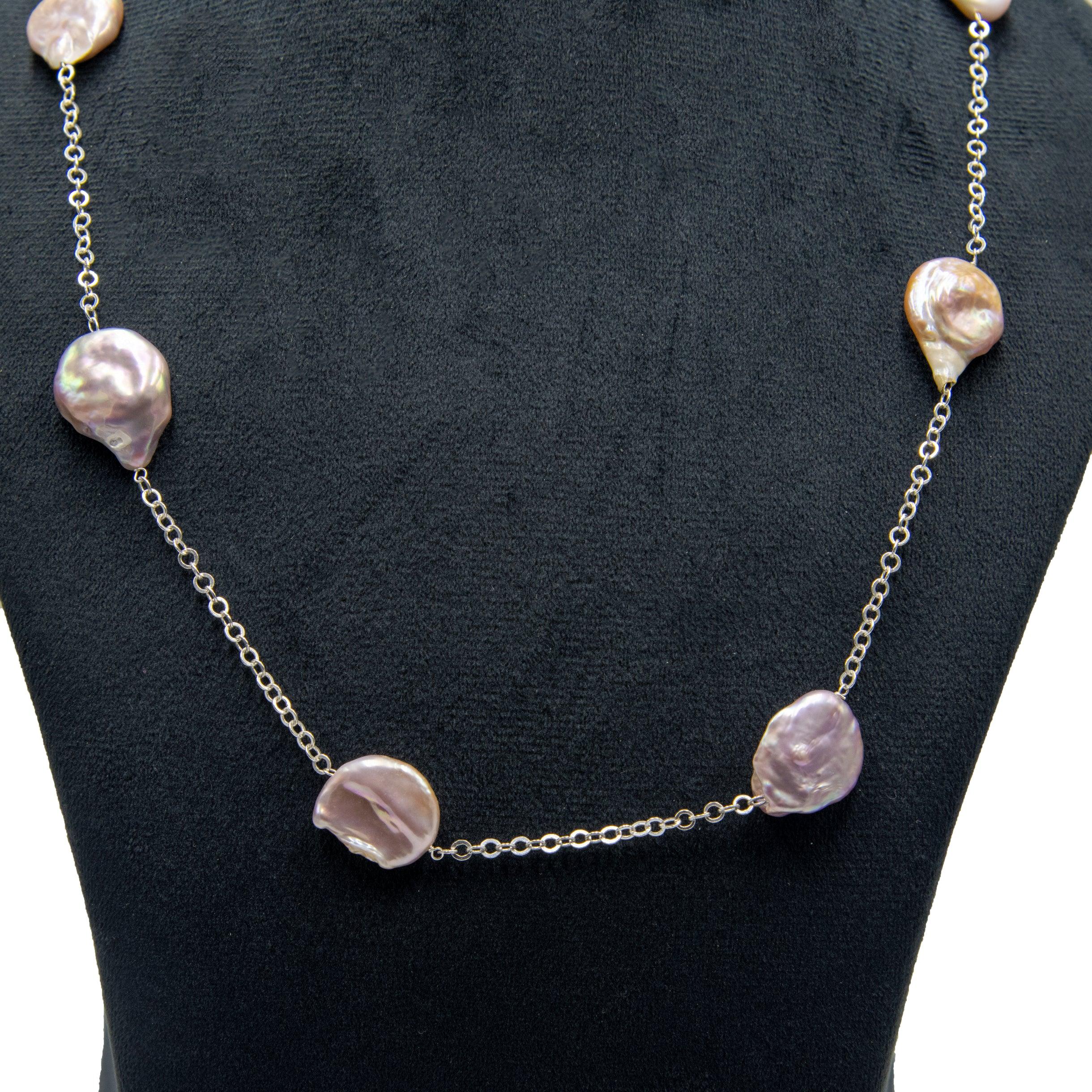 Natural Pearl Sliver Plated Cut Chain Necklace