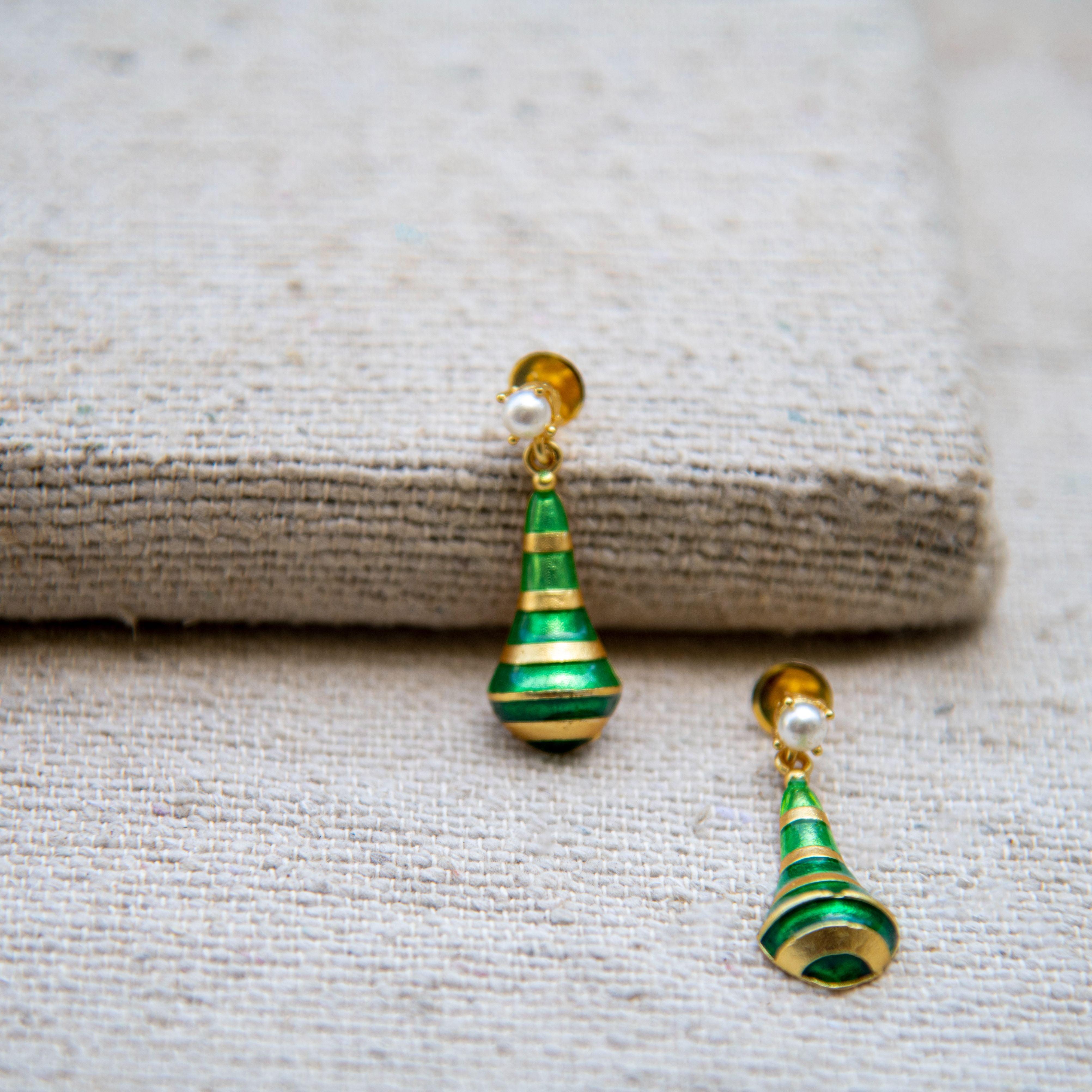 Pear Style Enameled Flash Gold Plated Stud Earring