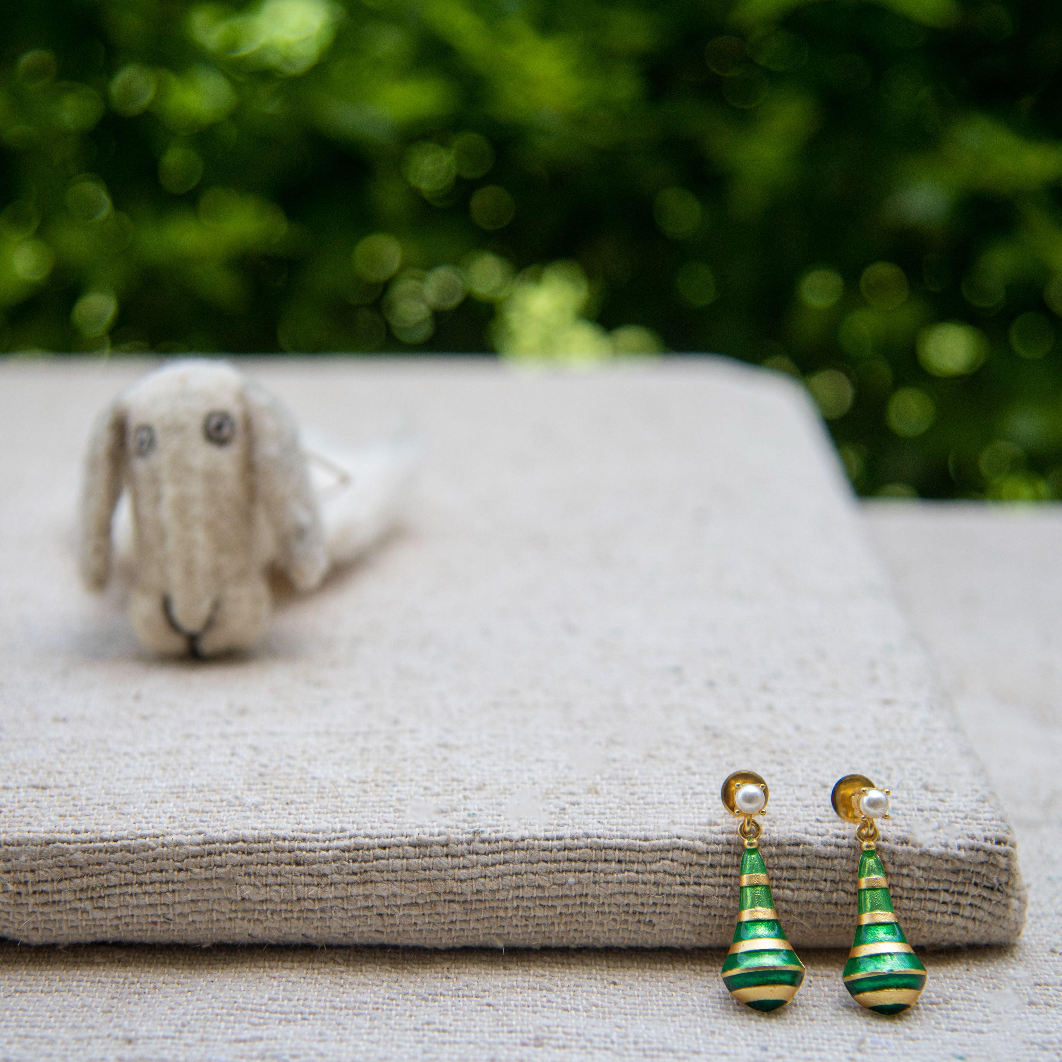 Pear Style Enameled Flash Gold Plated Stud Earring