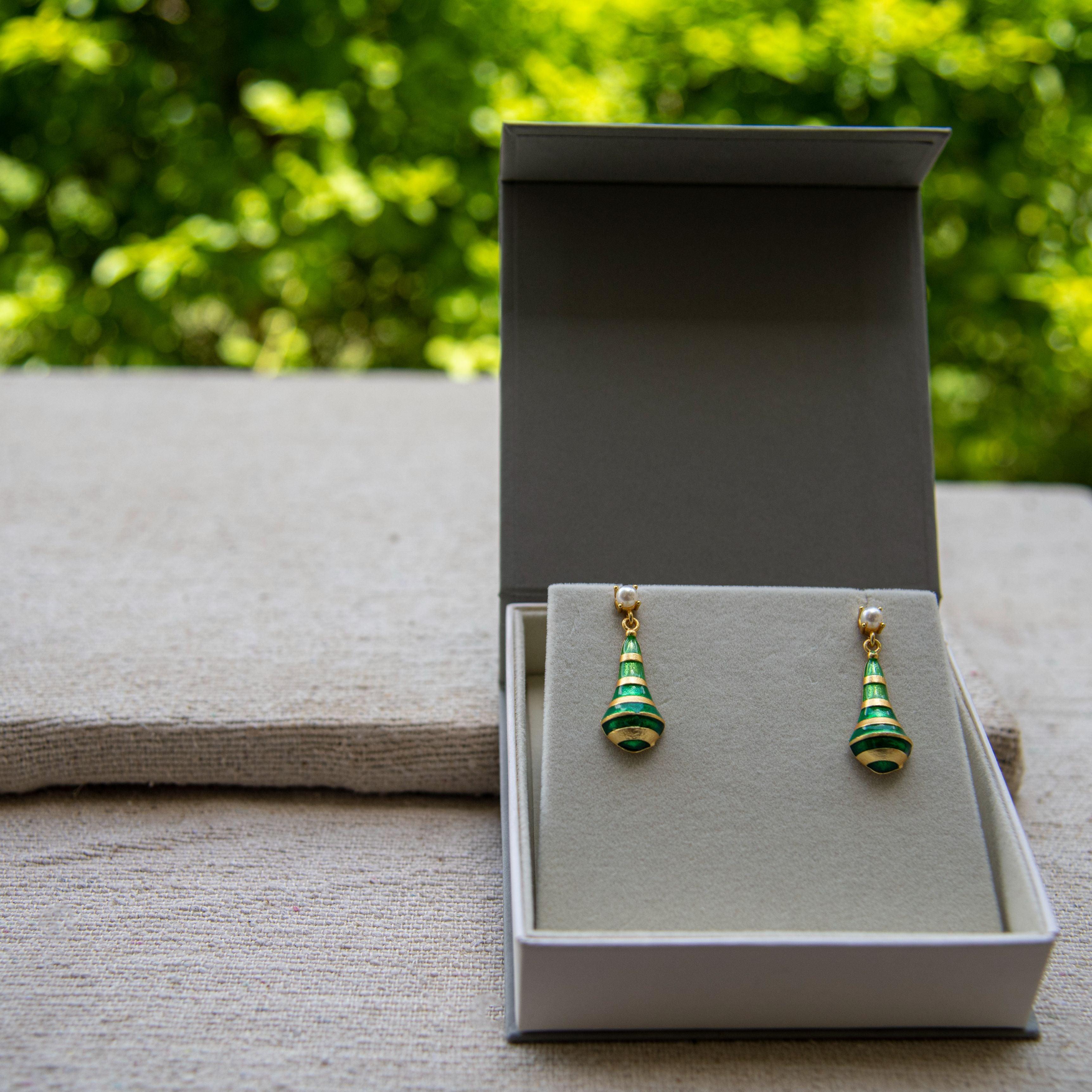 Pear Style Enameled Flash Gold Plated Stud Earring
