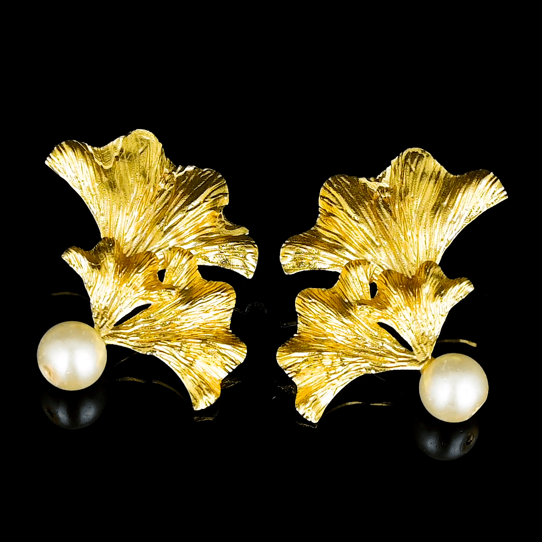 Pearl Brass Ginkgo Stud Earring