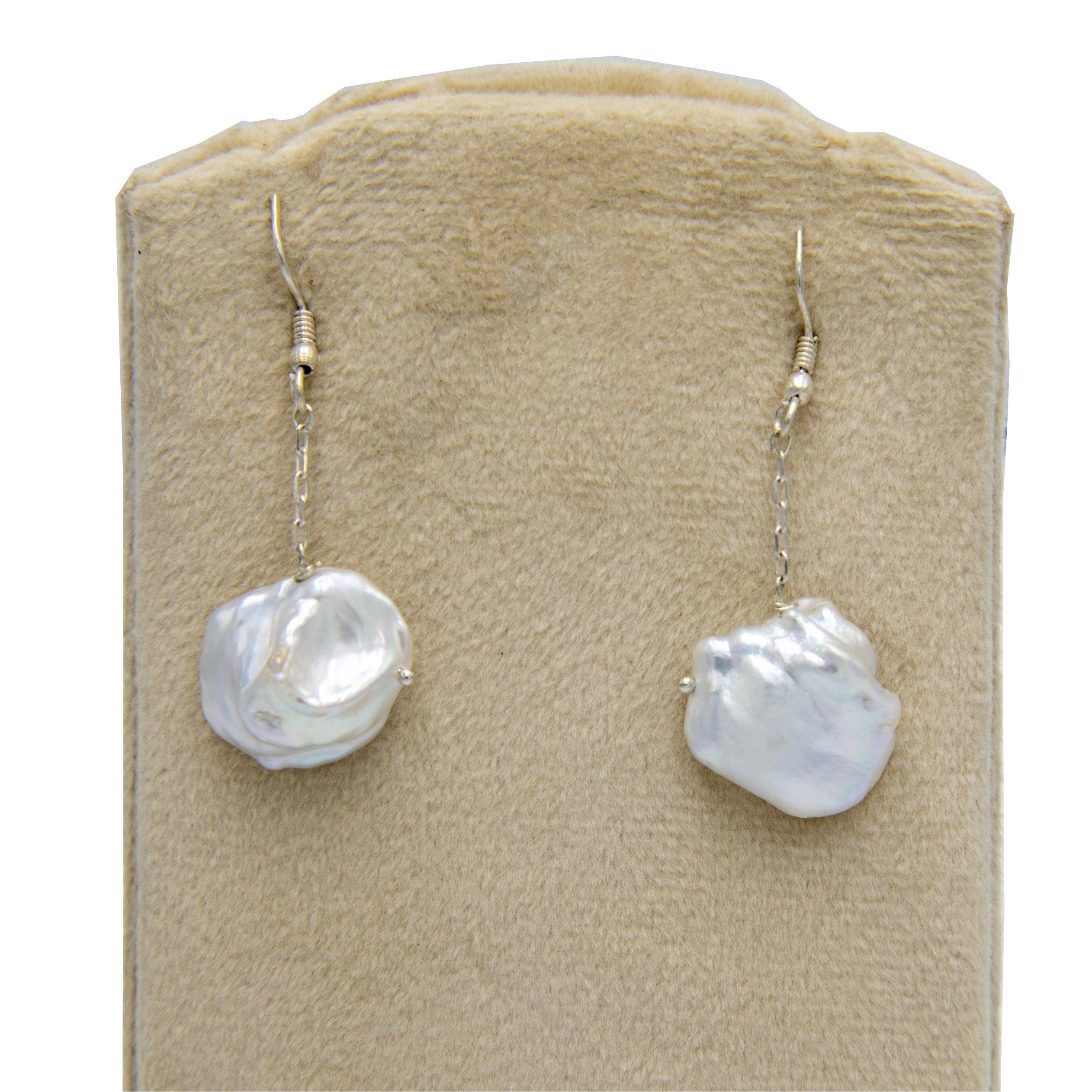 Pearl Curved Silver Plated Dangler Hook Earring