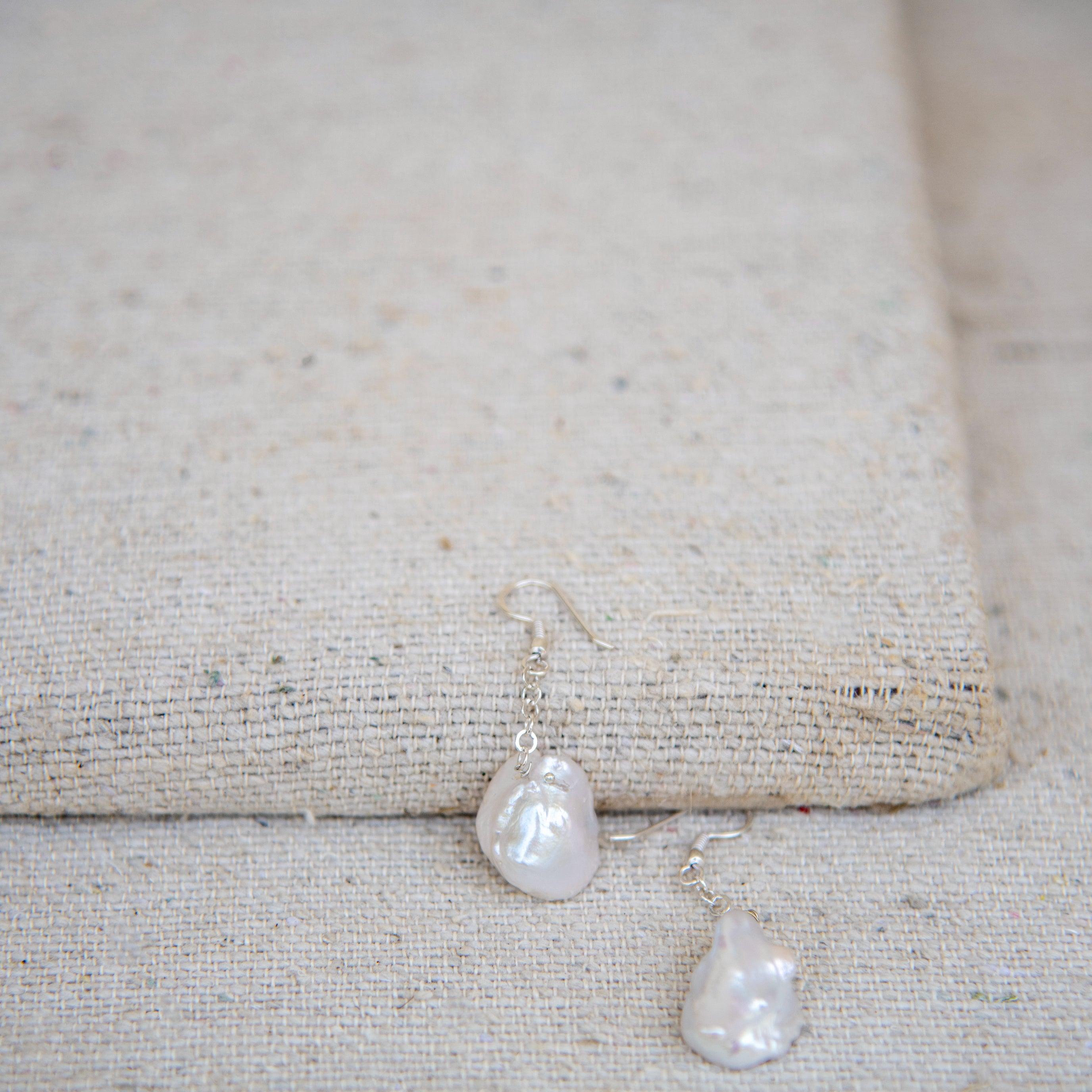 Pearl Curved Silver Plated Dangler Hook Earring