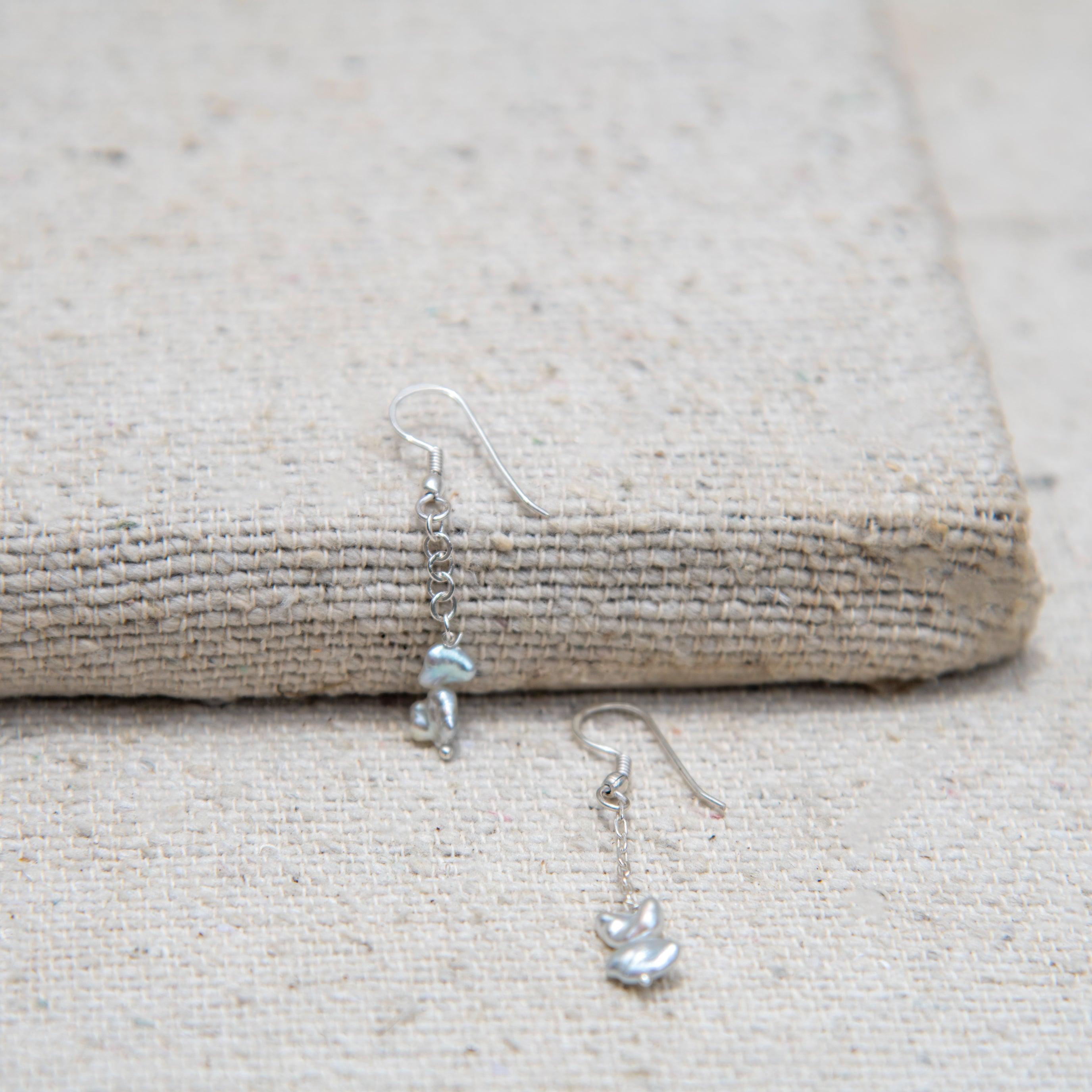 Pearl Long Silver Plated Chain Dangler Hook Earring