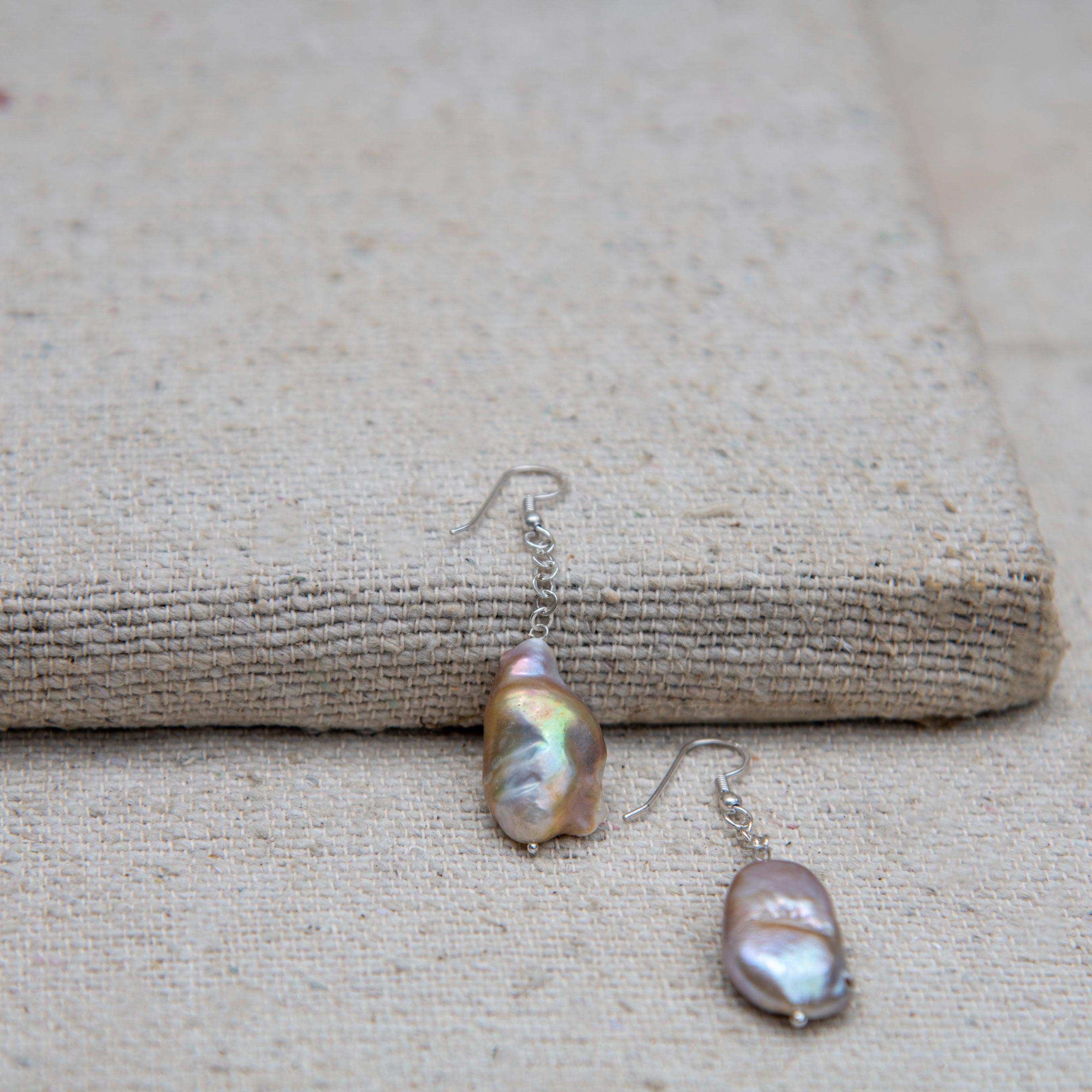 Pearl Silver Plated Dangler Hook Earring